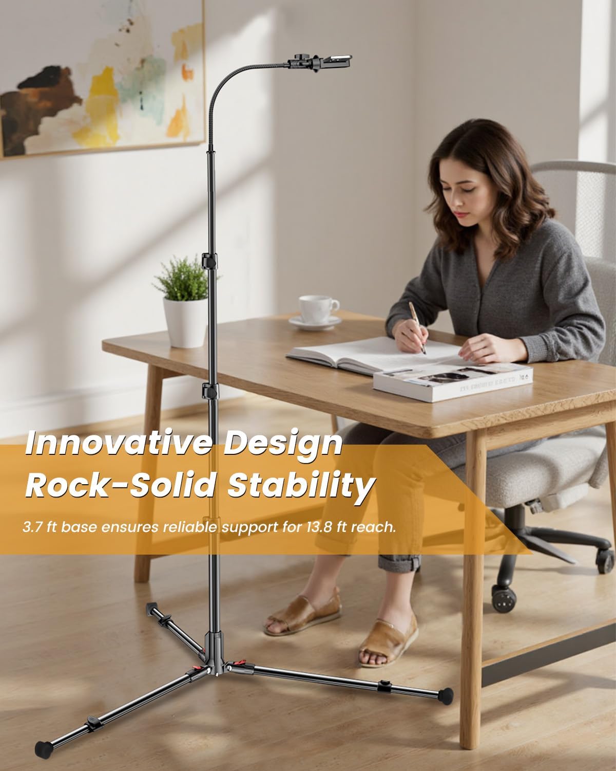 CAMBOFOTO 84" Phone Tripod, Tall Tripod for iPhone with Gooseneck & Remote | iPhone Tripod for Travel/Recording/Cooking/Fitness/Vlog/Overhead Shot, with Extendable Base & Adjustable Head - Image 5