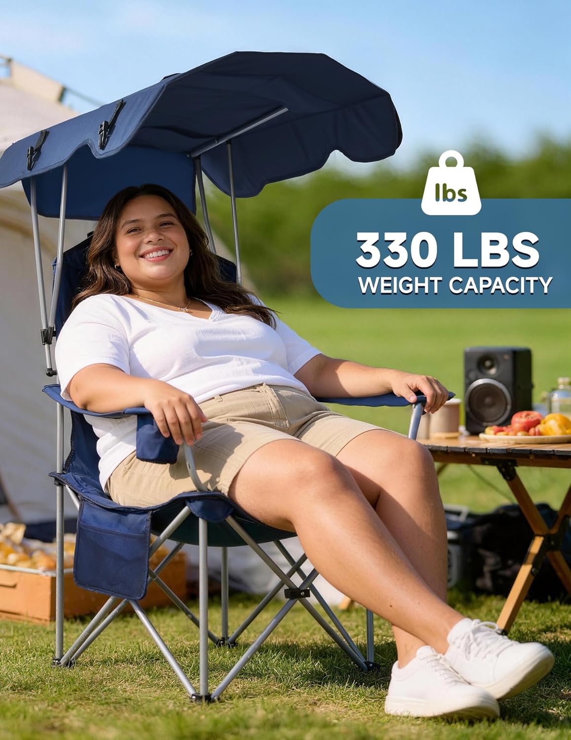 EAST OAK Backpack Beach Chair with Canopy Shade & Supportive Headrest | Canopy Is the Backpack, 25" High Back, Cup Holder, Side Pocket, 330 LBS Heavy Duty Camping Chair with Canopy for Camp, Beach - Image 6