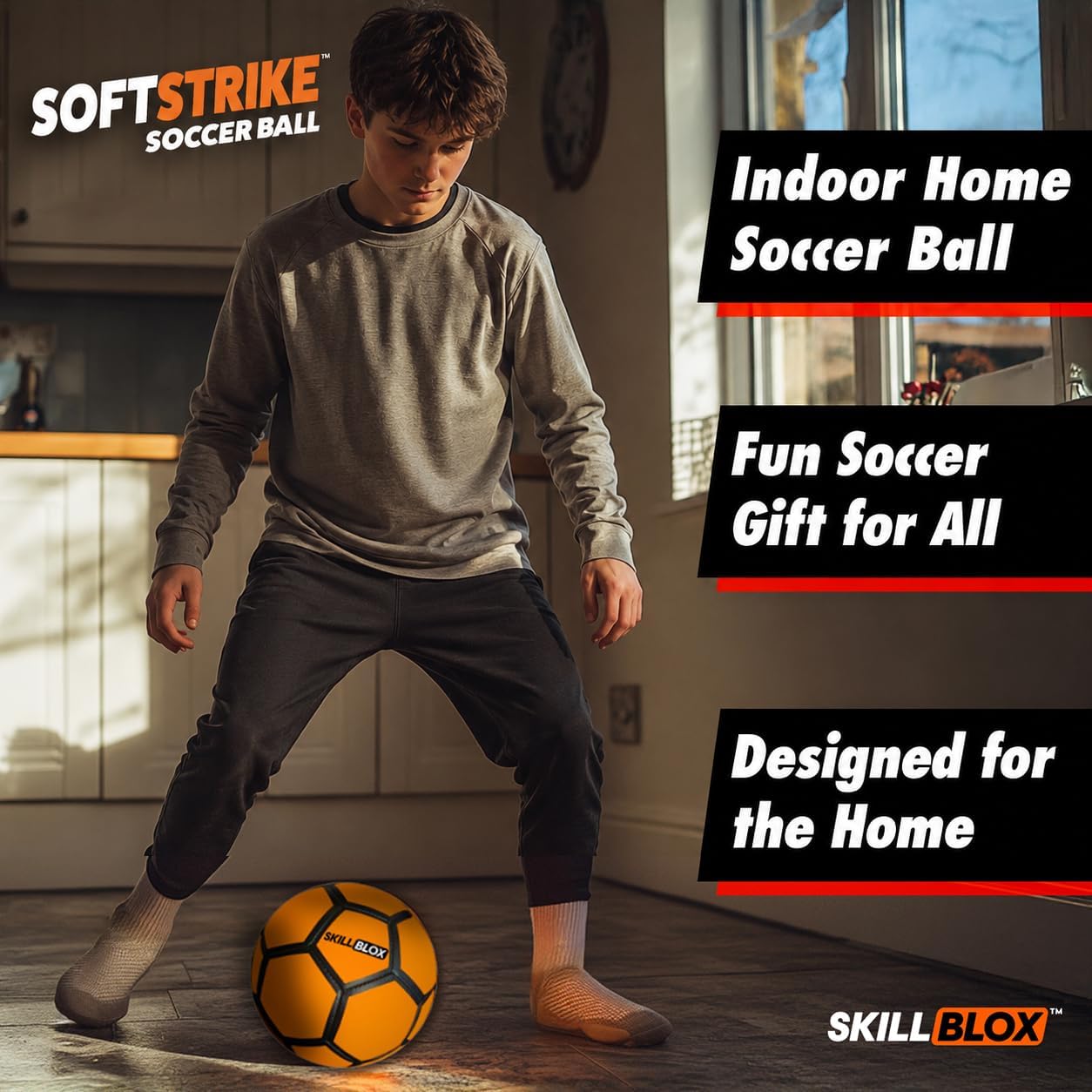 Skill Blox SoftStrike Indoor Soccer Ball Size 4 | Soft Foam Training Ball | Silent Indoor Soccer Ball for Kids | Neoprene Outer with Soft Foam Layer | Safe for Indoor Play, Practice & Ball Control - Image 3
