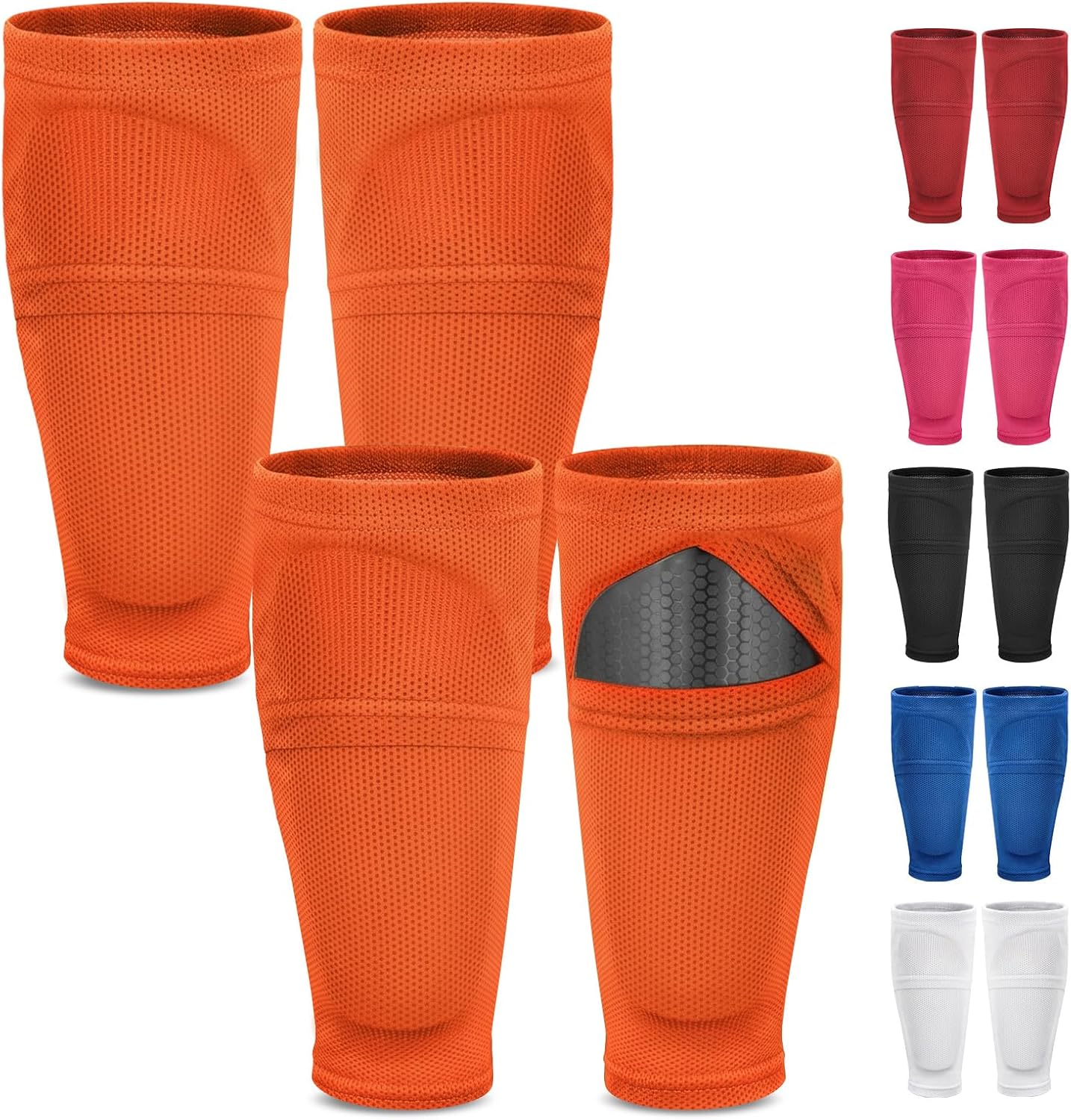Shin Guard Sleeves 2 Pairs, Soccer Sleeves for Kids & Youth Ages 3-15