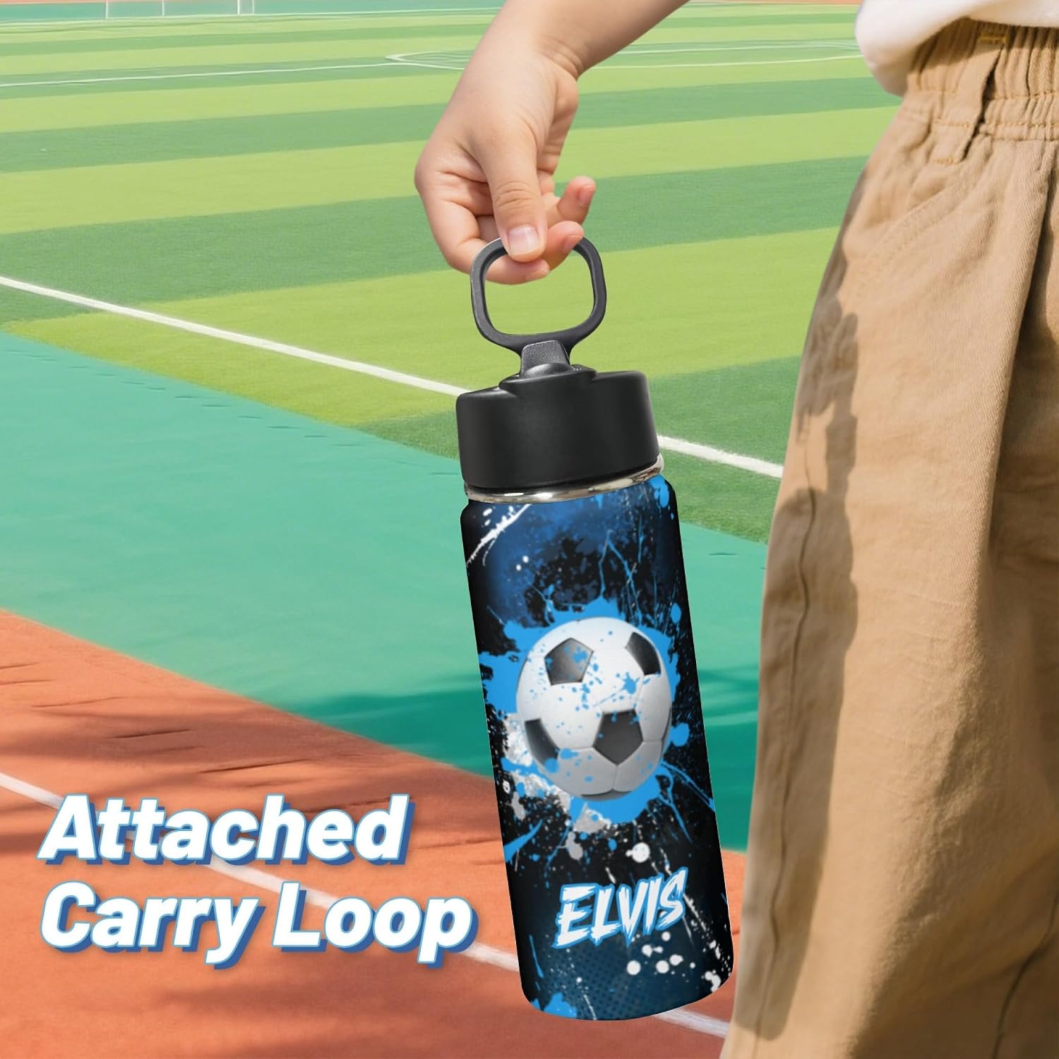 Personalized Soccer Water Bottles for Boys, 18oz Kids Thermos | Custom Name, Stainless Steel Straw Lid, Vacuum Insulated, Leakproof Loop, Perfect School Birthday Boys Gift - Image 3