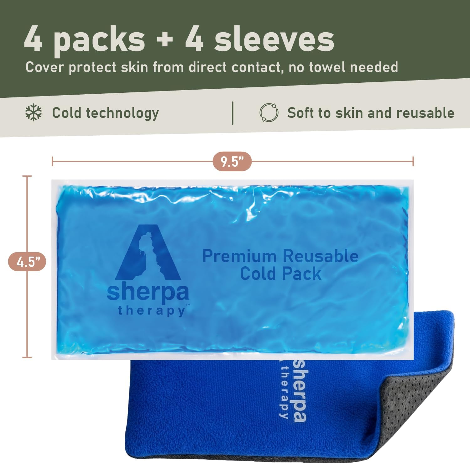 Flexible Cold Gel Ice Pack Reusable, 9.5" x 4.5", 4 Pack | Reusable soft gel ice pack for injuries, recovery, leak-proof, medical grade for knee, back, neck, wrist, hand, elbow - Image 5