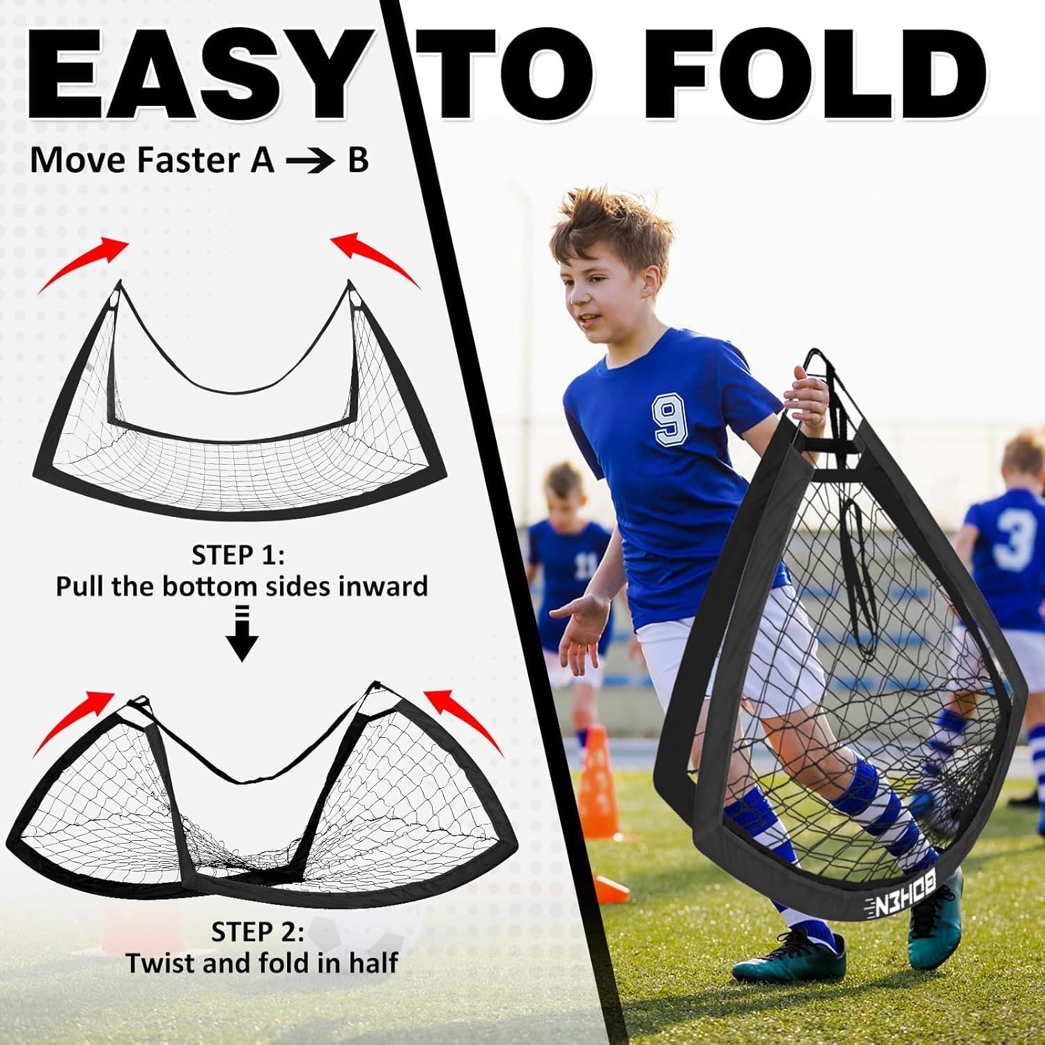 Soccer Goals for Backyard, 6x4 / 9x5 FT Soccer Net with Target Gate | Easy Set Up, Foldable Frame, Stable Poles and Durable Soccer Net, with Carry Bag & Fastening Nails, Indoor and Outdoor Use - Image 6