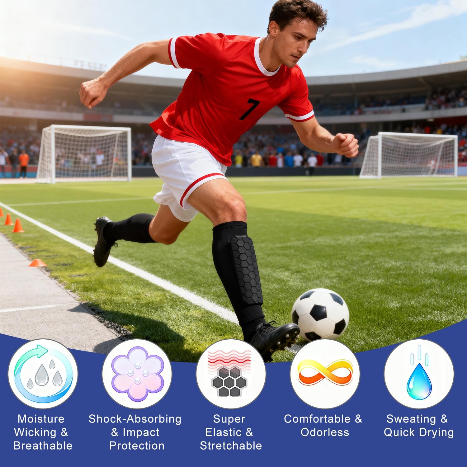2 Pairs Soccer Shin Guards for Kids Youth Adult with Honeycomb Pads | Shin Guards Soccer Calf Compression Sleeve,Lightweight Shin Protector Support for Baseball MTB Football - Image 3