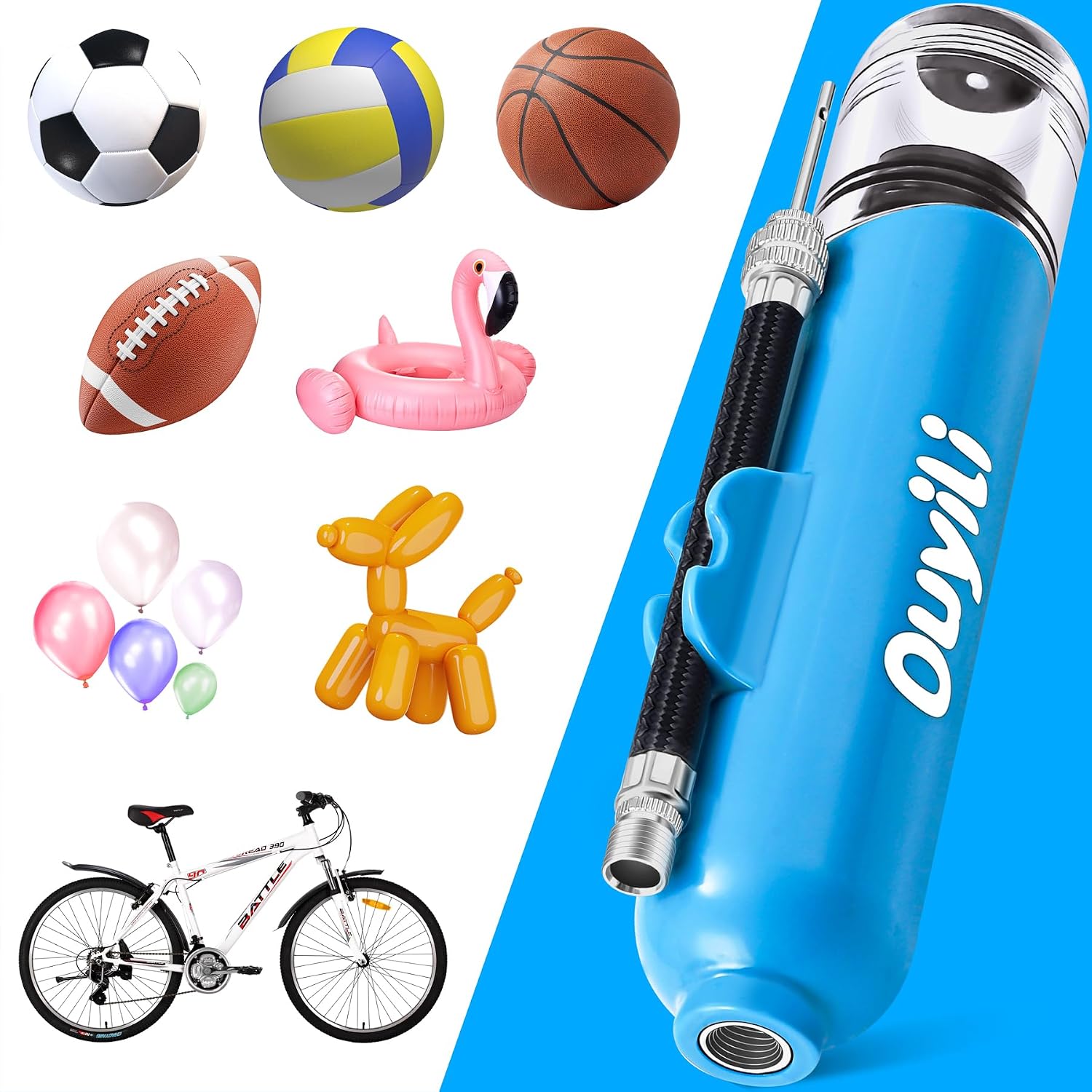 Sports Ball Pump Kit - Portable Air Pump Two-Way Dual Action Inflatable Perfect for Basketballs, Soccer Balls and More - Professional Hand Pump Kit with Needles and Flexible Hose - Image 7