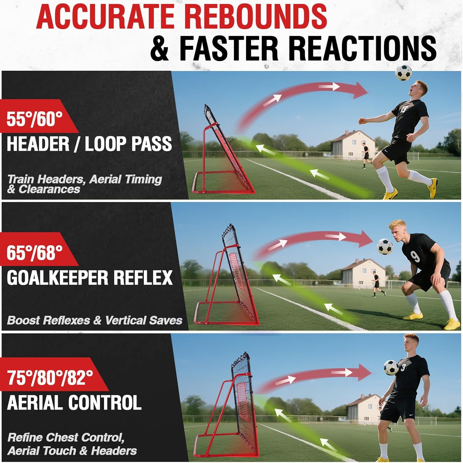ZEALFEEL 6x4FT Soccer Rebounder Net, 10-Angle Kickback Training Frame | Thickened Metal, Tear-Resistant PE Net; For Soccer, Volleyball & Baseball; Portable for Backyard/Indoor Solo & Team Drills - Image 3