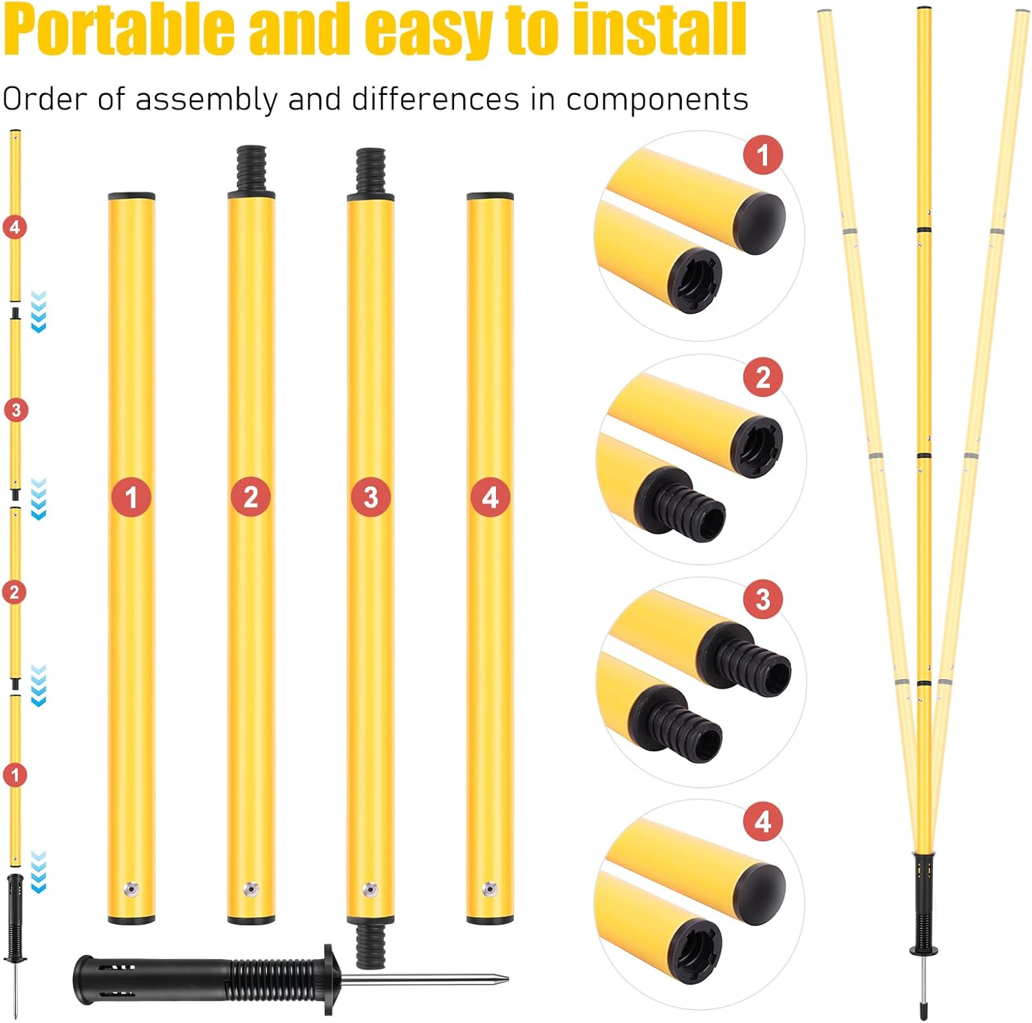 Soccer Agility Training Equipment: 6 Soccer Agility Poles, 20ft Agility Ladder, 10 Soccer Cones, 1 Jump Rope. Soccer Training Poles for Speed Training, Agility Training - Image 5