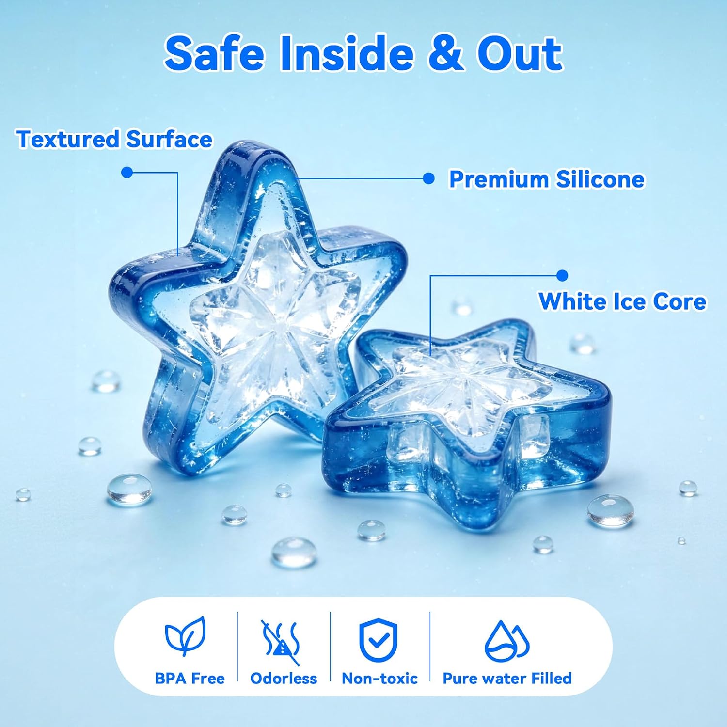 Star-Shaped Reusable Ice Cubes, 300 Pack Refreezable Ice Cubes Perfect for Independence Day & World Cup Parties, Kid‘s Birthday Parties, School Events, Chills Drinks Without Diluting - Image 6