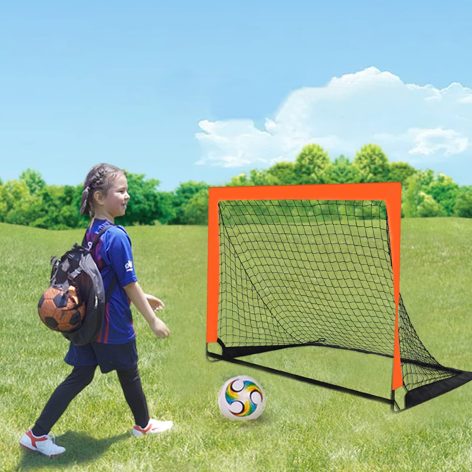 2 Pack 4’ x 3’ Size Portable Kid Soccer Goals for Backyard, Indoor and Outdoor Pop Up Soccer Goals, Orange, Theresduet - Image 6