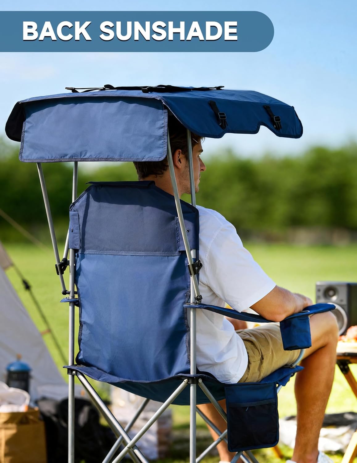 EAST OAK Backpack Beach Chair with Canopy Shade & Supportive Headrest | Canopy Is the Backpack, 25" High Back, Cup Holder, Side Pocket, 330 LBS Heavy Duty Camping Chair with Canopy for Camp, Beach - Image 3