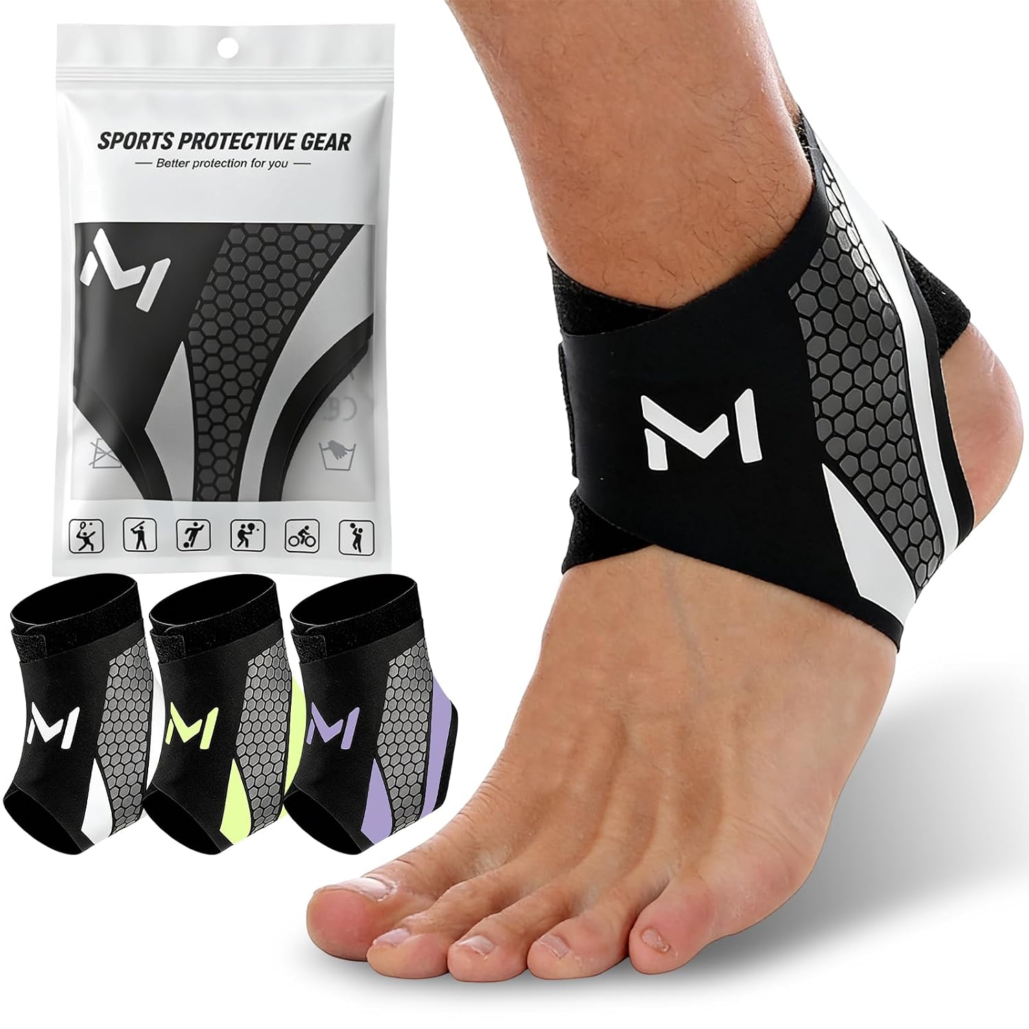 2Pcs Ankle Brace Compression Support Stabilizer,Lace-Up Sports Basketball Sprain Recovery Men Women Adjustable Foot Ankle Orthopedic Grade Tendonitis Protection (Black Gray)