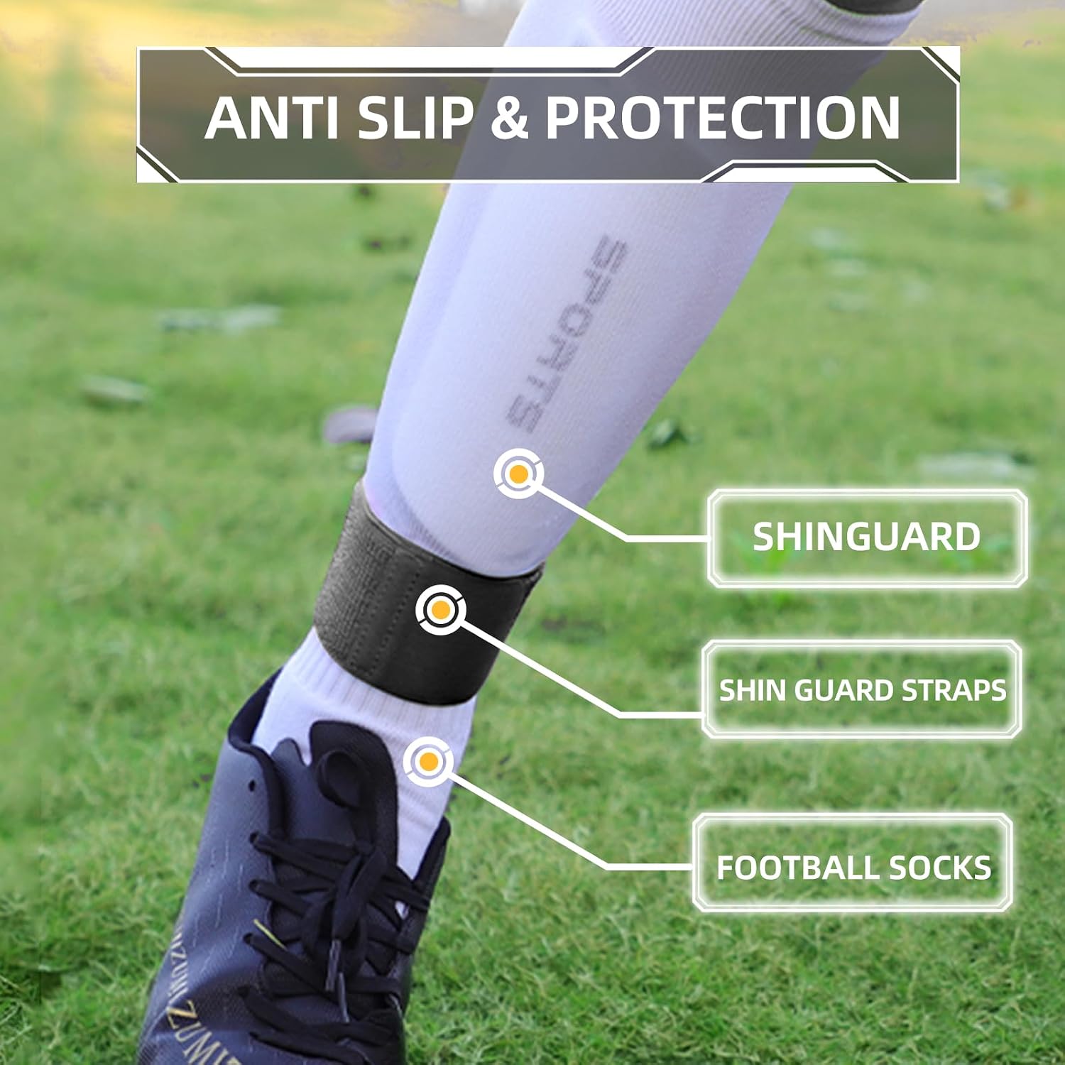 4PCS Elastic Soccer Shin Guard Straps for Kids Youth Adult | Shin Pad Holders, Shinguard Stays, Lightweight & Adjustable, Black & White - Image 3