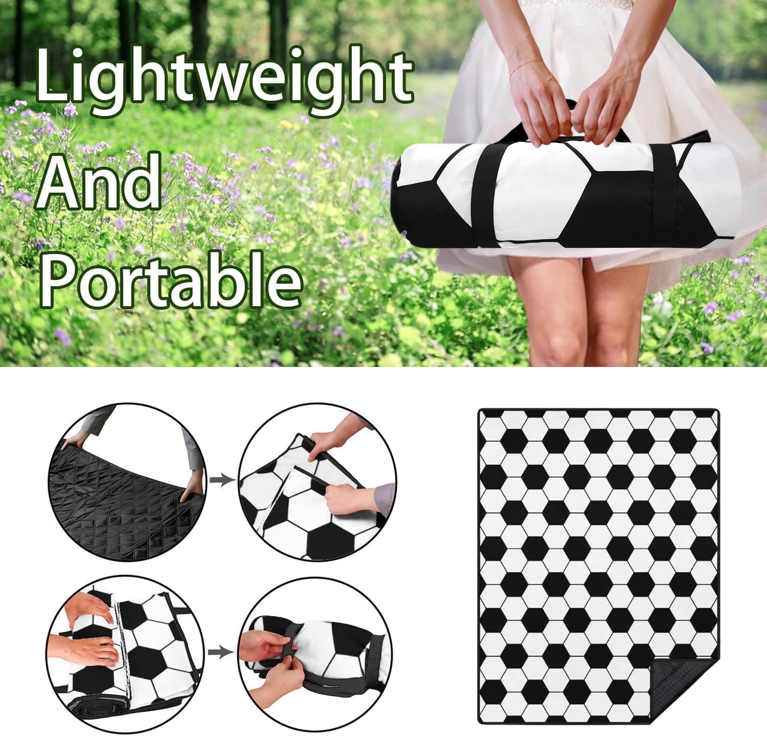 Soccer Blankets Waterproof Foldable,60''x80'' Portable Dual Layers Outdoor Travel Camping Backpacking Hiking Beach Blanket Mat for Grass Padded Lawn Park Beach,Soccer Picnic Accessories - Image 5