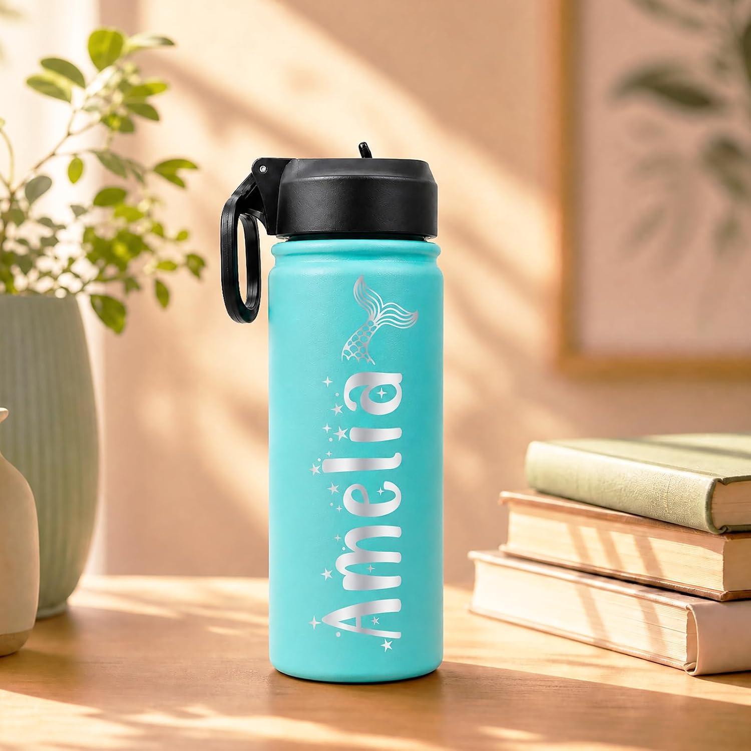 Back to School Gifts Personalized Kids Water Bottle with Name & Icon, 18 oz Custom Stainless Steel Water Bottles with Leakproof Lid, Double-Sided Laser Engraved, for Sports - Image 9