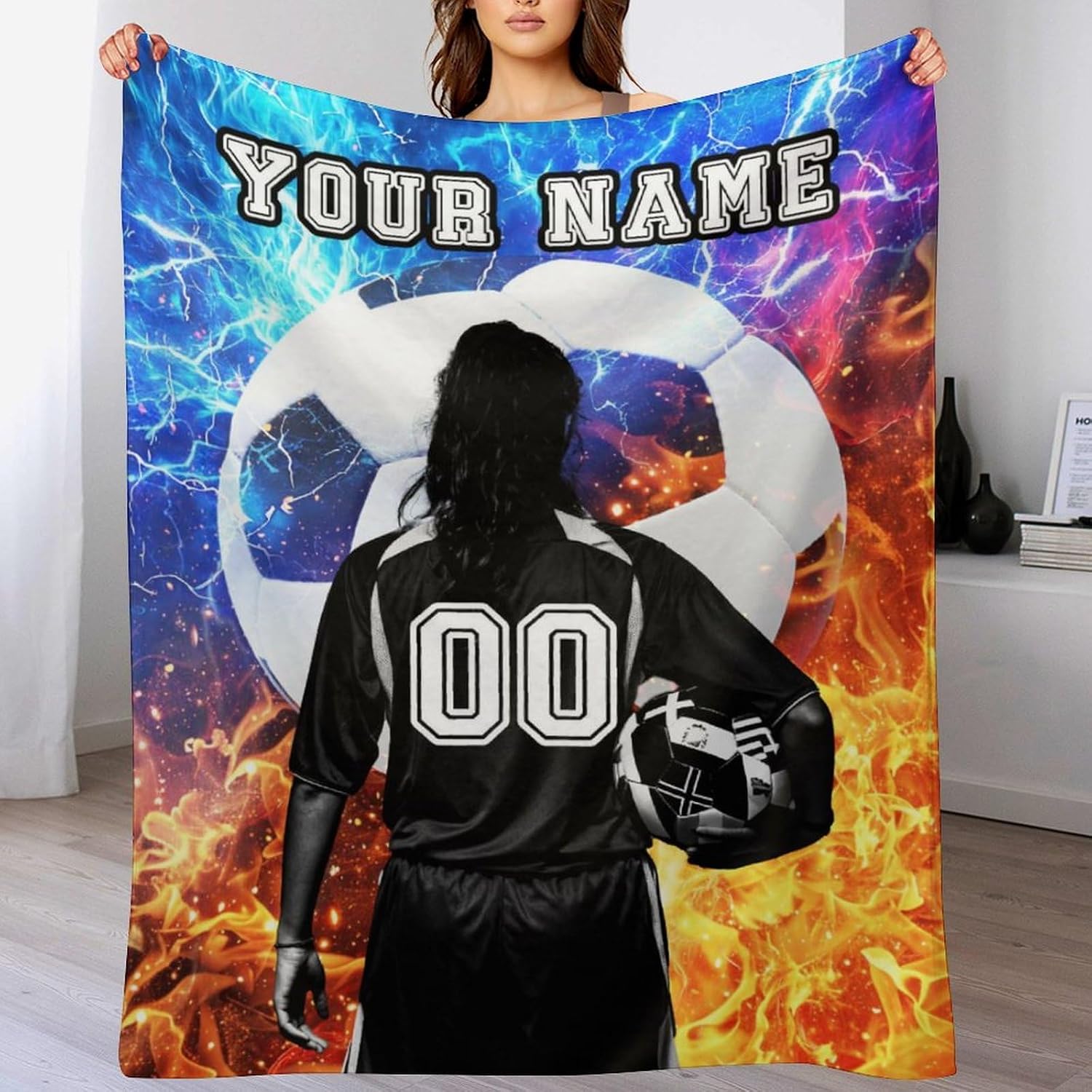 Personalized Soccer Throw Blanket 50"x40" for Kids Girls Boys | Soft, Lightweight, Cozy for All Season Use, Warm Flannel Sports Themed Blankets for Sofa, Lap, Chair - Image 2