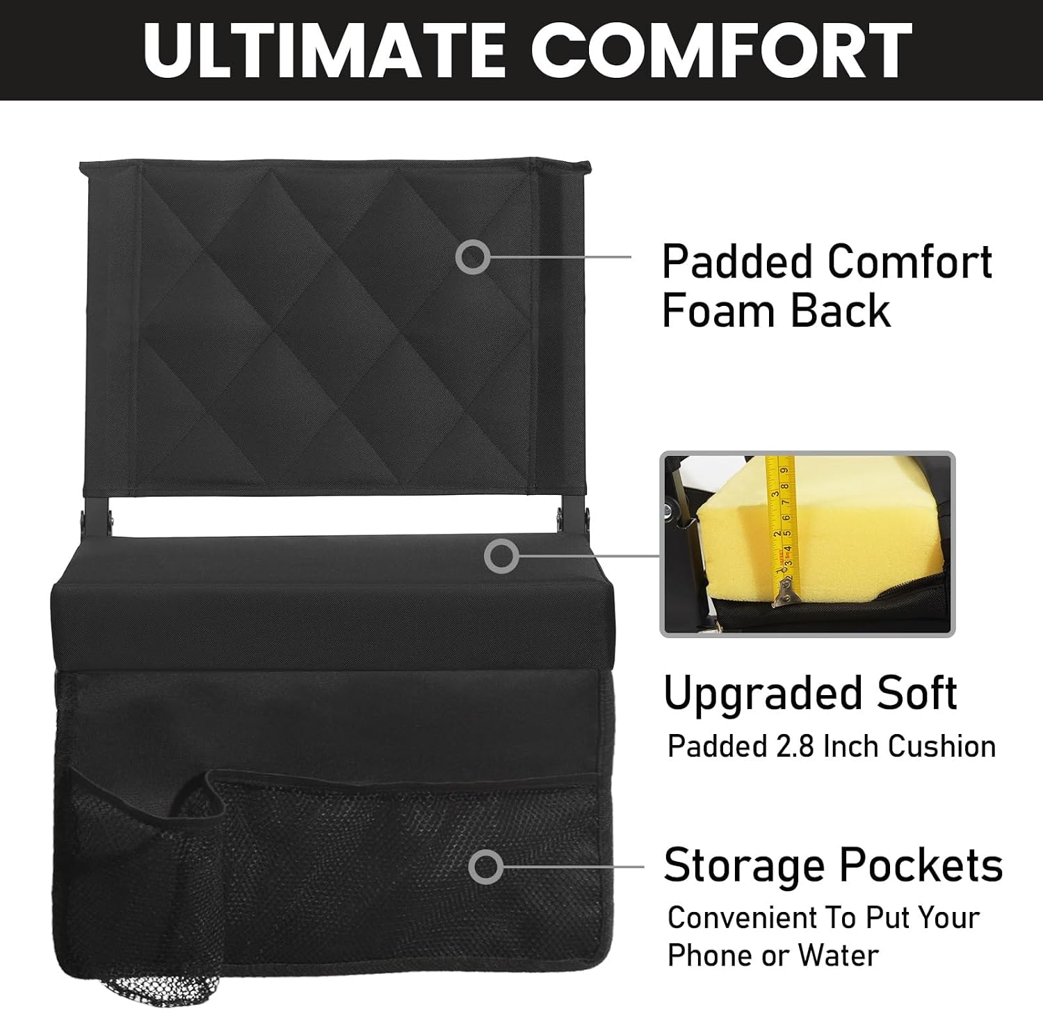 Stadium Seats with Back Support, Padded Bleacher Seat Cushion | Wide Bleacher Chairs with Back and Cushion, Portable Folding Stadium Chair with Shoulder Strap and Storage Pockets for Games - Image 5