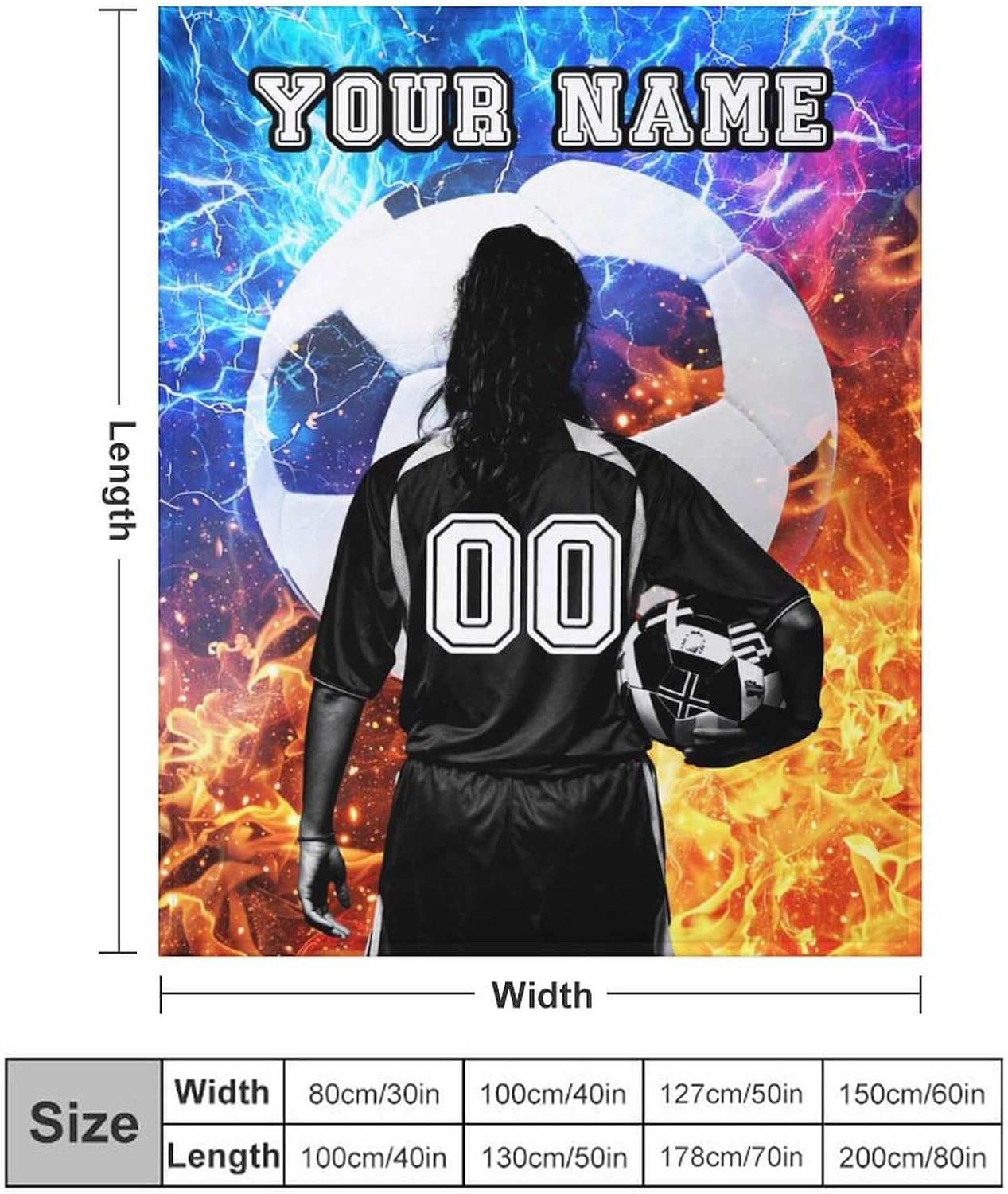 Personalized Soccer Throw Blanket 50"x40" for Kids Girls Boys | Soft, Lightweight, Cozy for All Season Use, Warm Flannel Sports Themed Blankets for Sofa, Lap, Chair - Image 3
