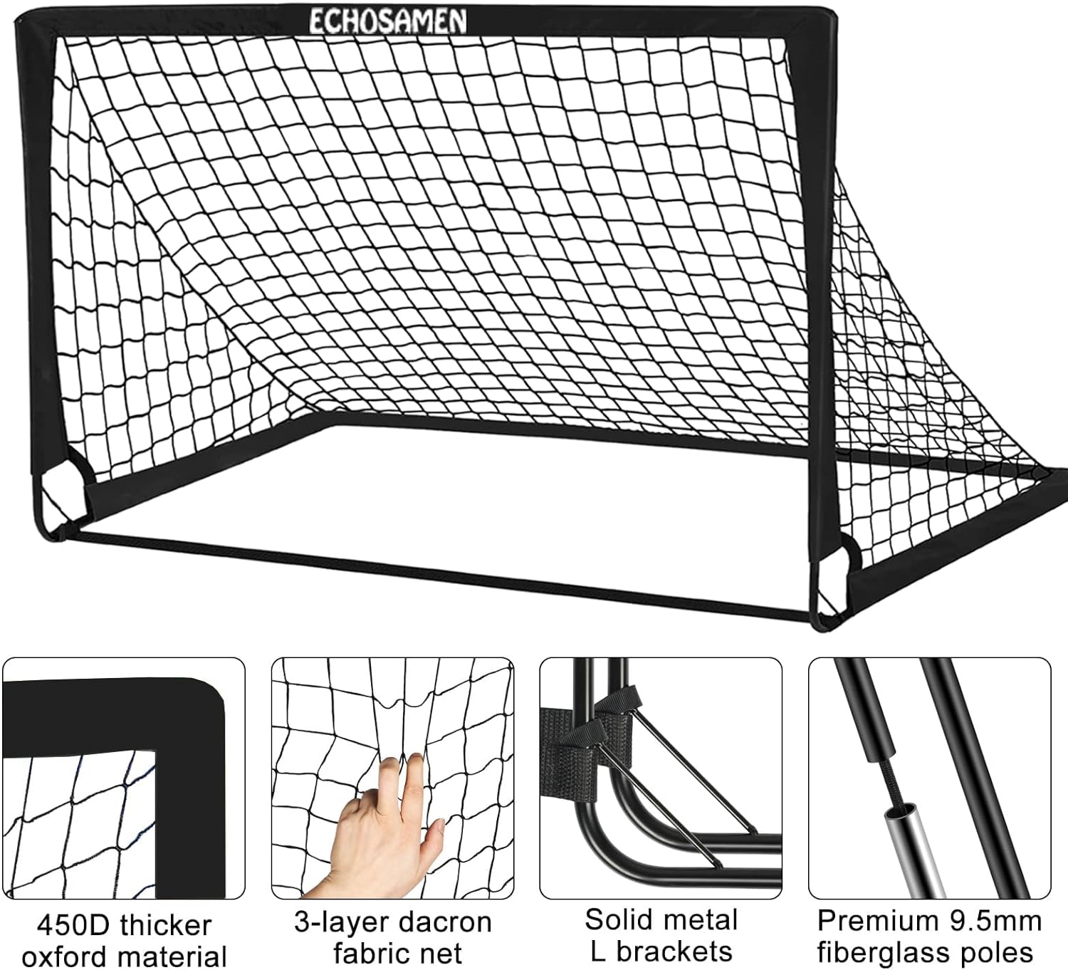 Kids Soccer Goals for Backyard, 2 of 6 x 4 ft Kids Soccer Goal Set Soccer Net with 10 Soccer Cones, Agility Ladder & Carry Bag, Portable Soccer Training Equipment. - Image 4