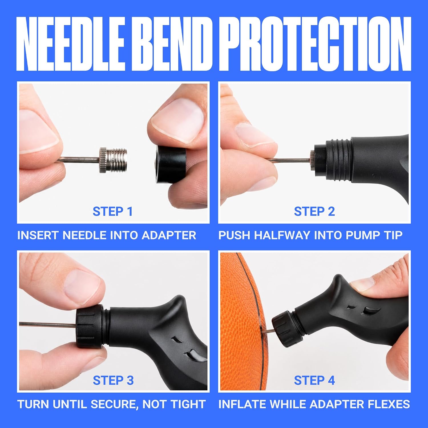 SPORTBIT Ball Pump for Sports Balls - Push & Pull Inflating System - Hand Pump for Exercise Balls - Volleyball Pump, Basketball Inflator, Ball Air Pump - Goes with 5 Needles Set - Image 2