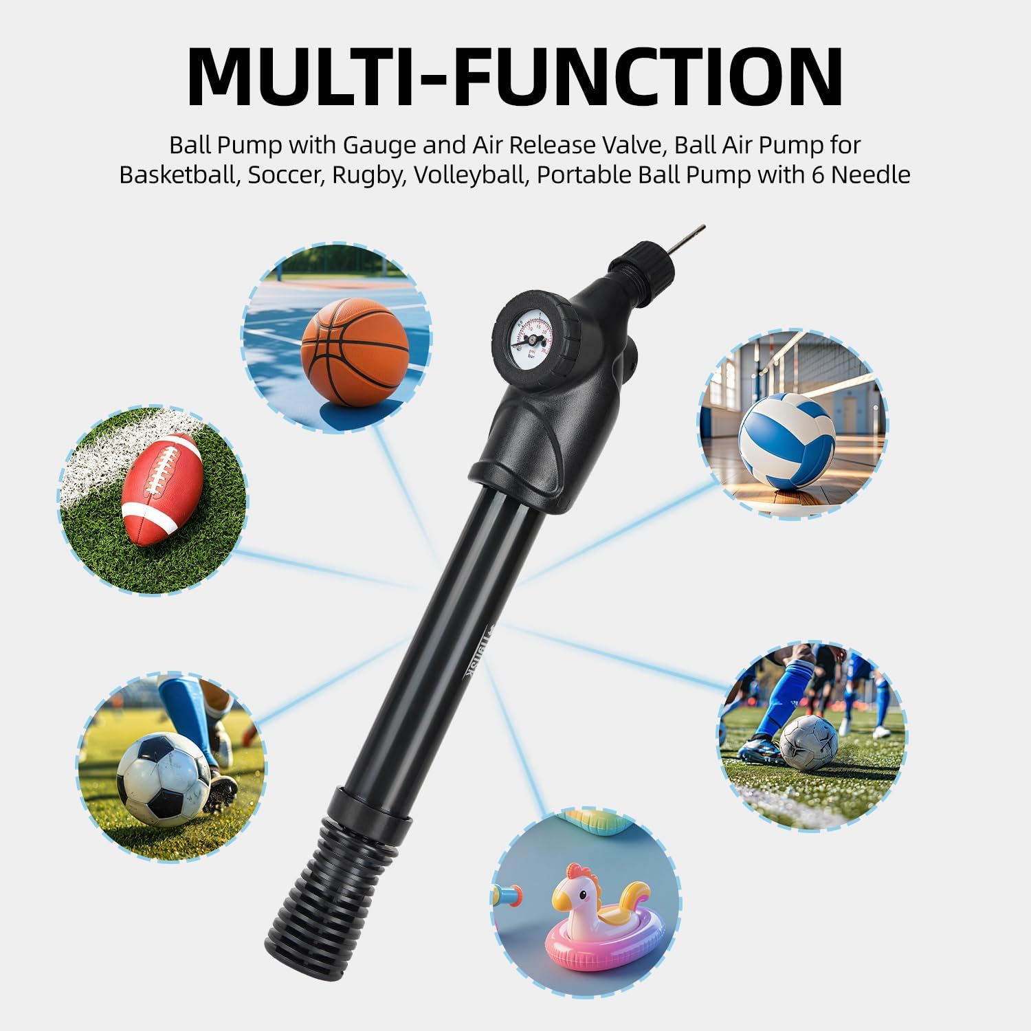 Tigrisk® Ball Pump with Pressure Gauge, Portable Sports Air Pump | Durable hand pump for inflatables. Accurate gauge helps inflate soccer ball, basketball pump and sports balls. - Image 8