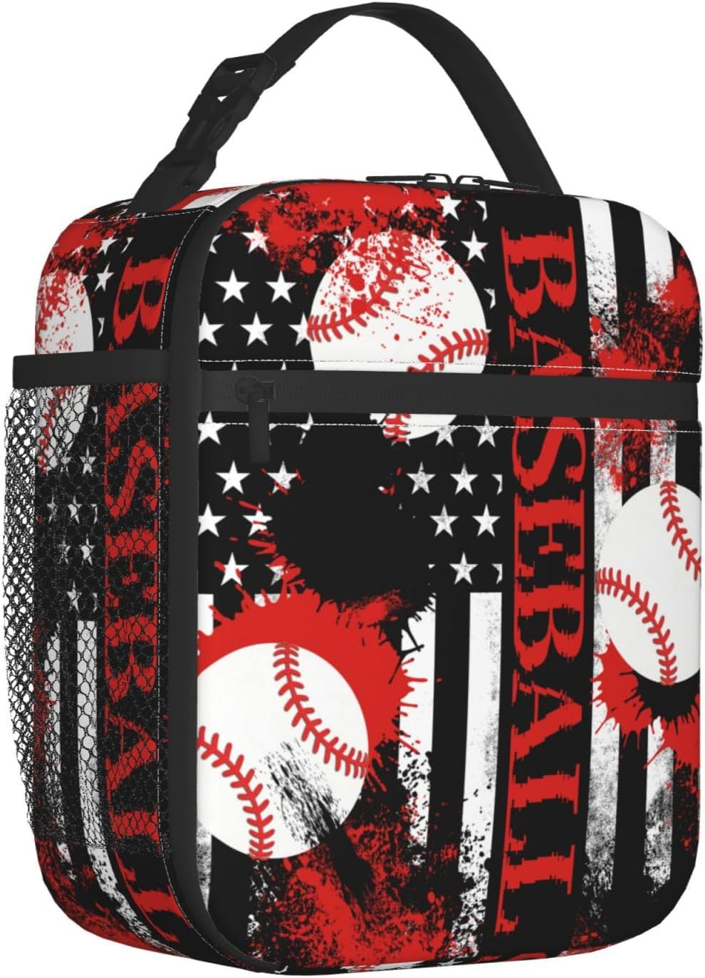 Miaoquhe Baseball Lunch Box for Men Women American Flag Reusable Lunch Bag for Boys Girls Kids Teens Sport Ball Portable Cooler Lunchbox Insulated Tote Bag for School Office Work Picnic Hiking - Image 2