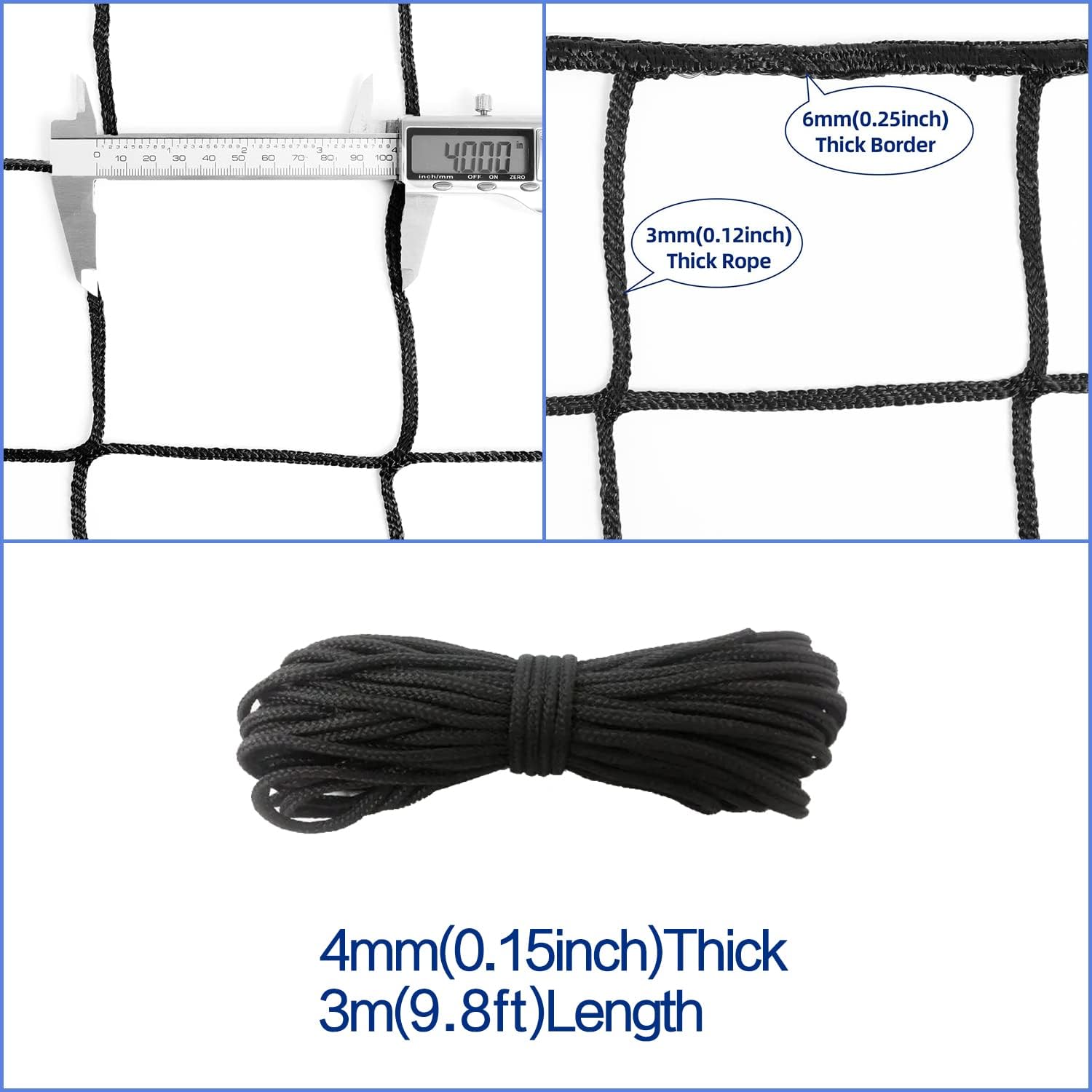 Soccer Backstop Net, High Impact Barrier Net, Nylon Practice Sports Netting 10x20ft/10x30ft/10x40ft (Installation Rope Included) - Image 5