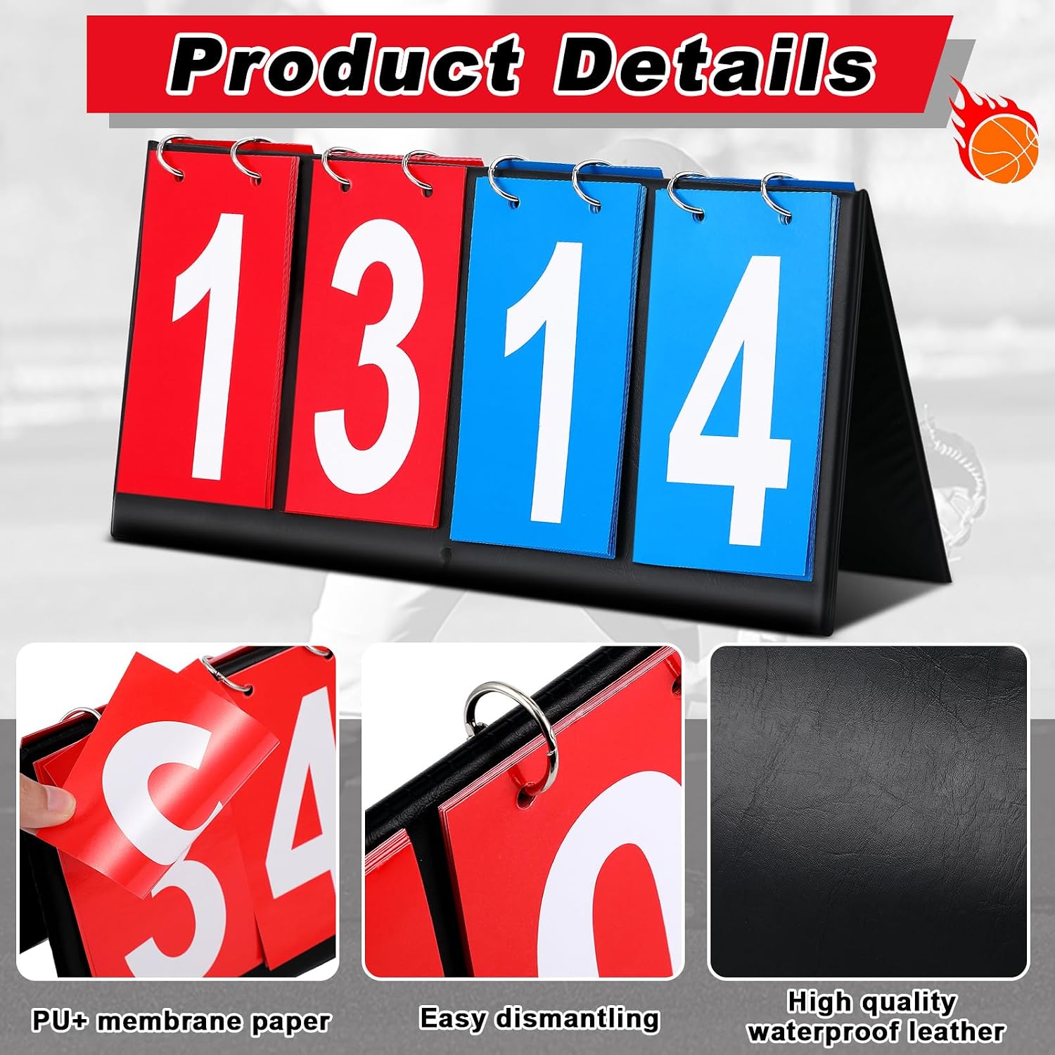 Hiboom Portable Scoreboard Flipper Table Top Score Keeper Waterproof 4 Digital Scoreboard Flipper for Basketball Soccer Tennis Volleyball Cornhole Sports Games P. E Classroom Activities - Image 3