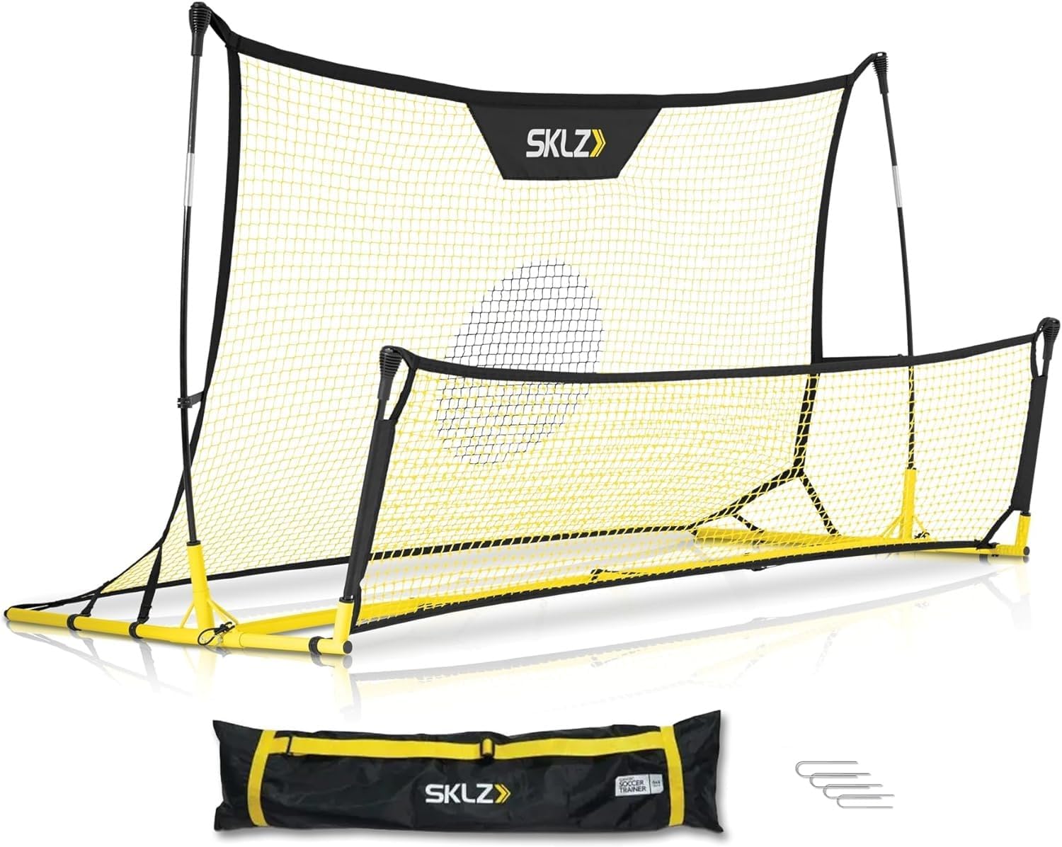 SKLZ Quickster Soccer Trainer - Dual-Sided Rebounder for Solo Passing, Receiving, Trapping Practice - Large & Small Rebound Net - Weather Resistant - Adjustable Frame, Metal Stakes & Carry Bag - Image 4