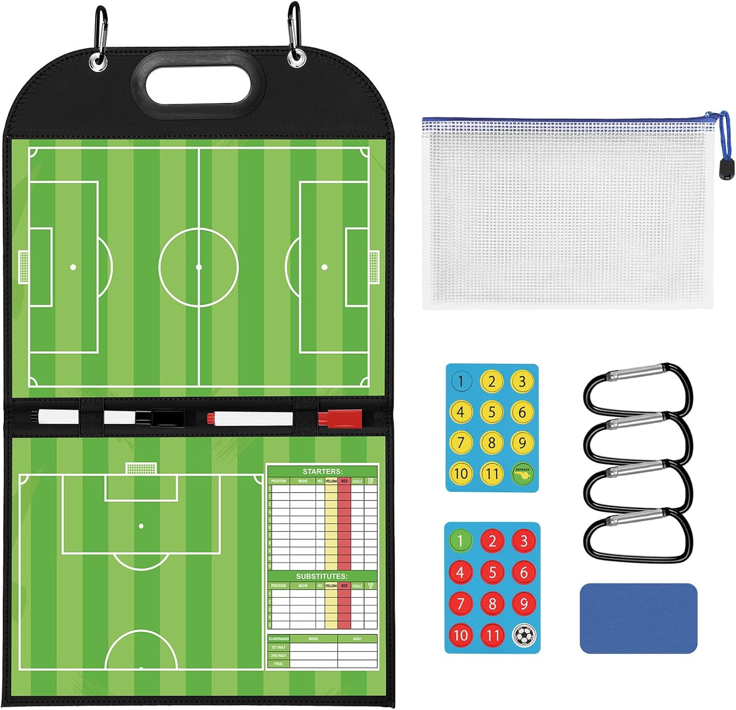 Magnetic Coaching Board – Foldable Dugout Display with Carry Handle, Leather-Covered Double-Sided Strategy & Lineup Planner for Baseball, Softball and Soccer