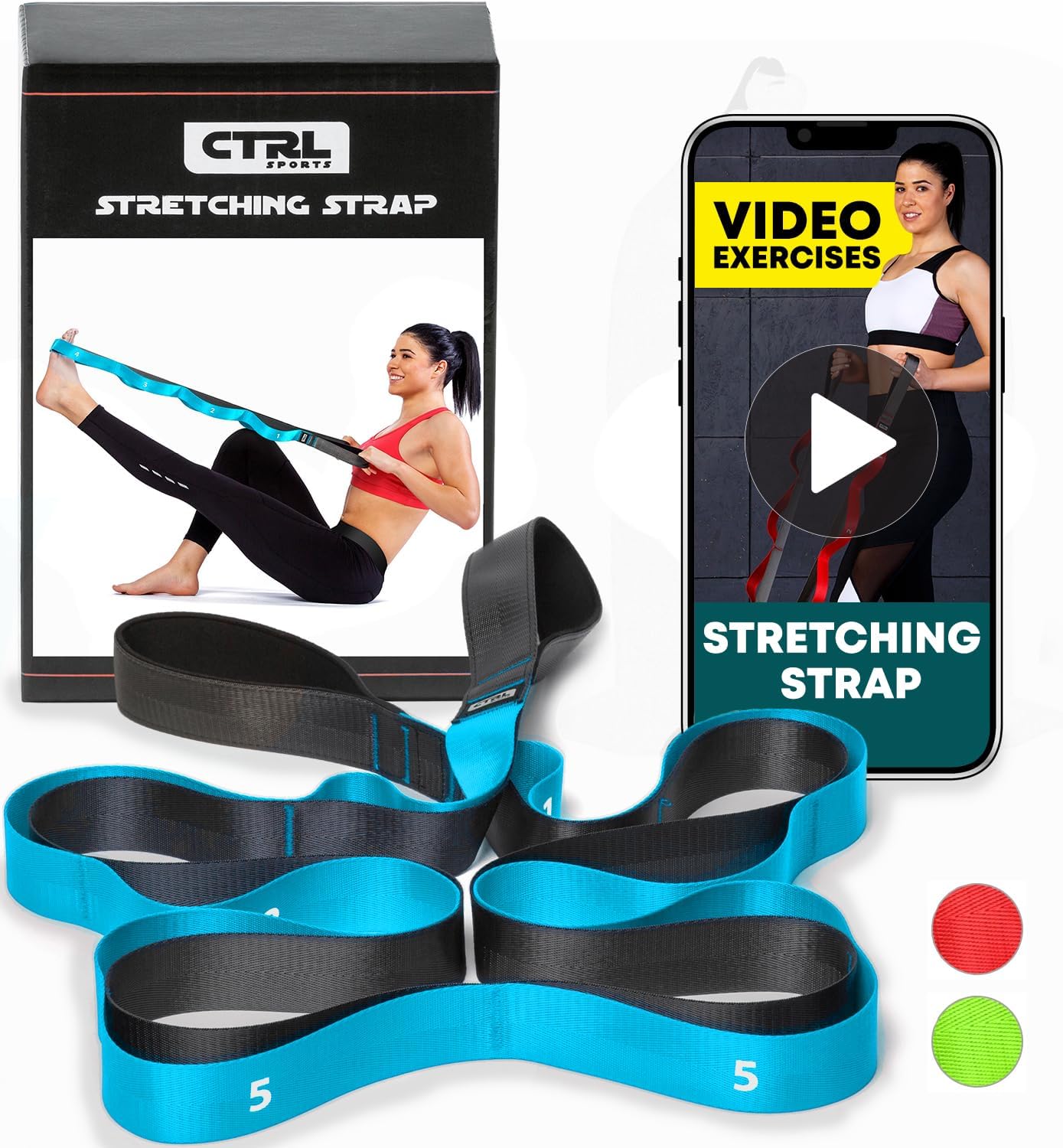 Stretching Strap with Loops - Non Elastic Yoga Strap for Physical Therapy | Video Exercises Included - Stretch bands for Stretching Equipment and Flexibility - Fascia, Hamstring & Leg Stretcher Belt