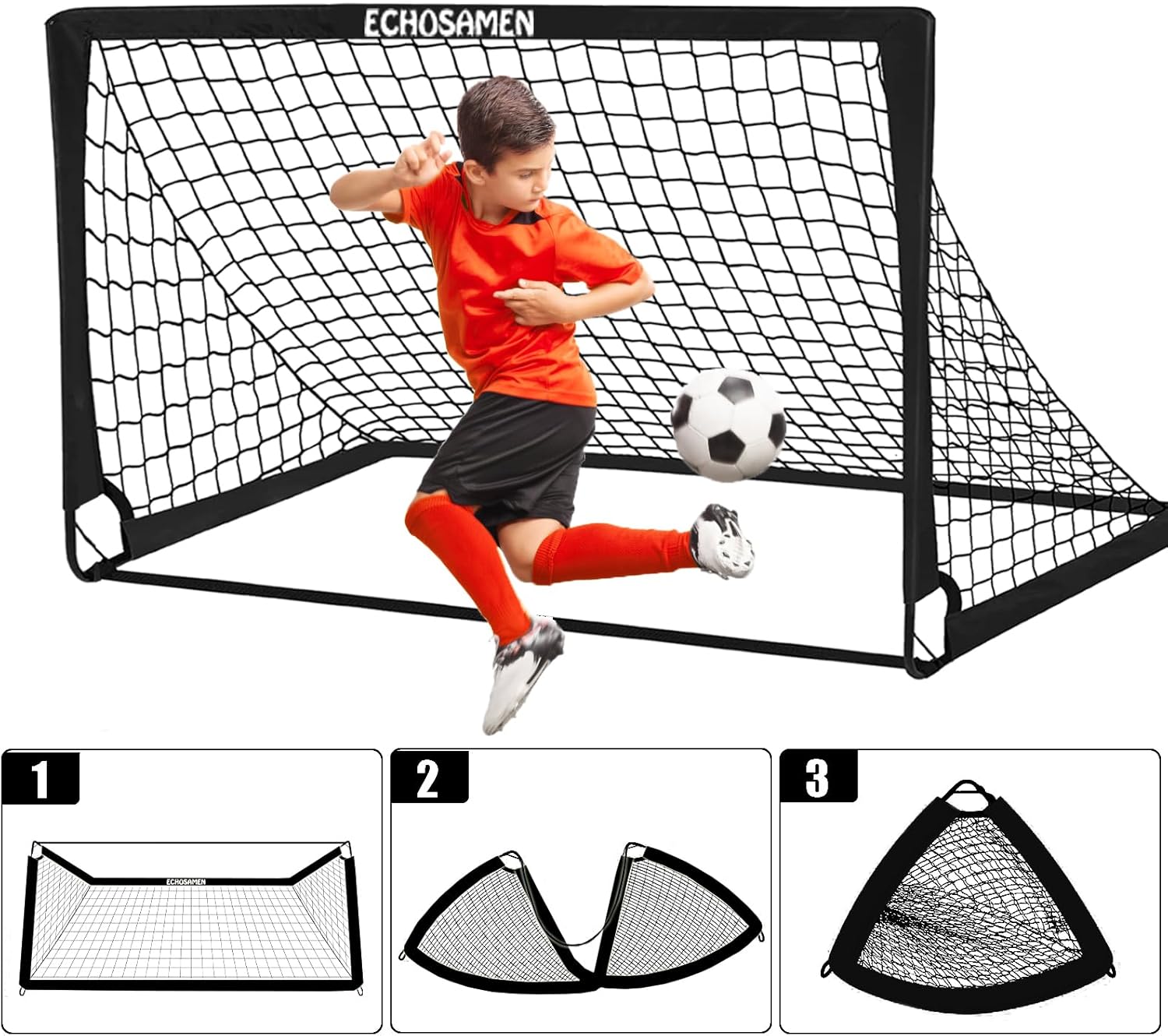 Kids Soccer Goals for Backyard, 2 of 6 x 4 ft Kids Soccer Goal Set Soccer Net with 10 Soccer Cones, Agility Ladder & Carry Bag, Portable Soccer Training Equipment. - Image 5