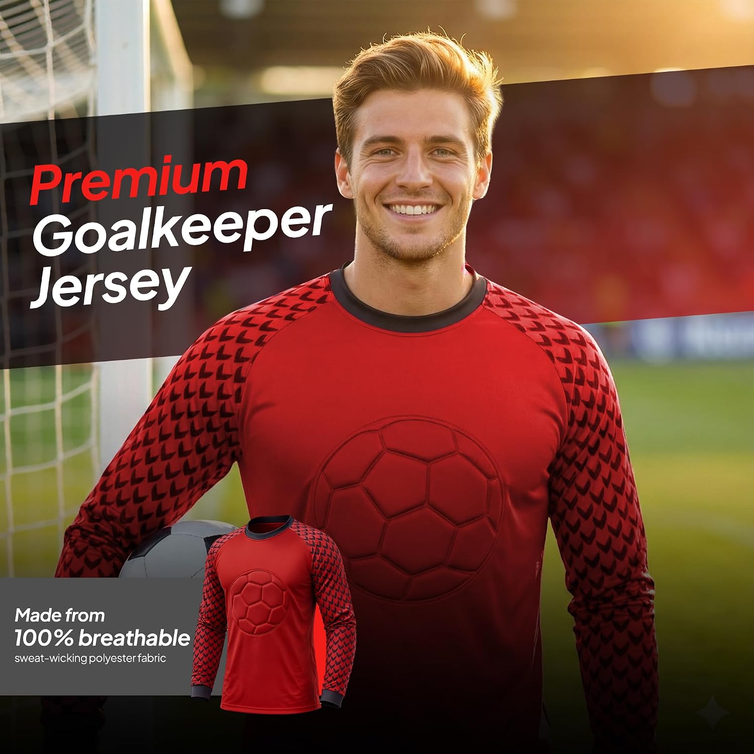 INTENZ Pack of 2 Soccer Goalie Shirt, Padded Goalkeeper Jersey, Polyester, Long Sleeve, Regular Fit, Youth and Adult Sizes - Image 6