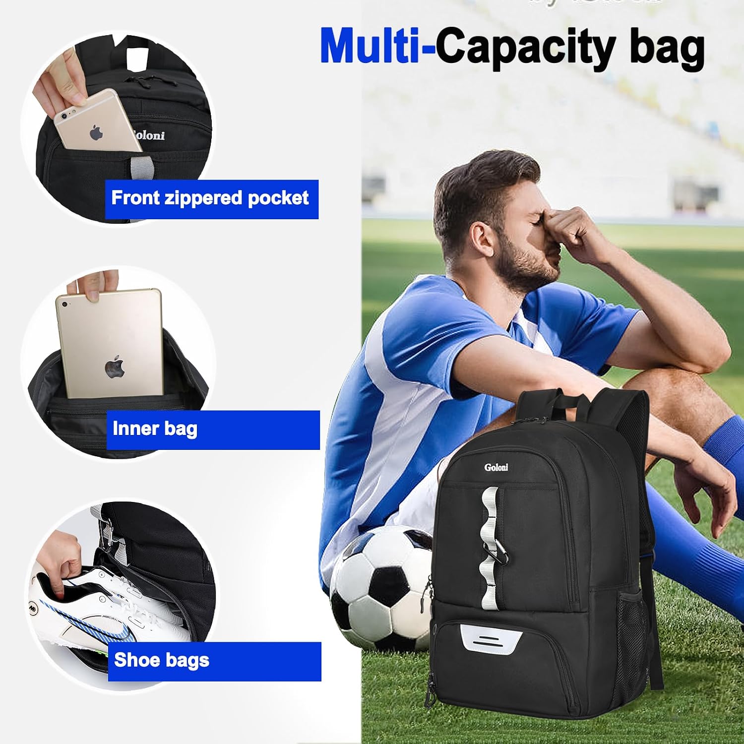 Youth Soccer Bag,Basketball Bag with Ball Compartment & Shoe Compartment,Backpack for Football Volleyball Basketball - Image 4