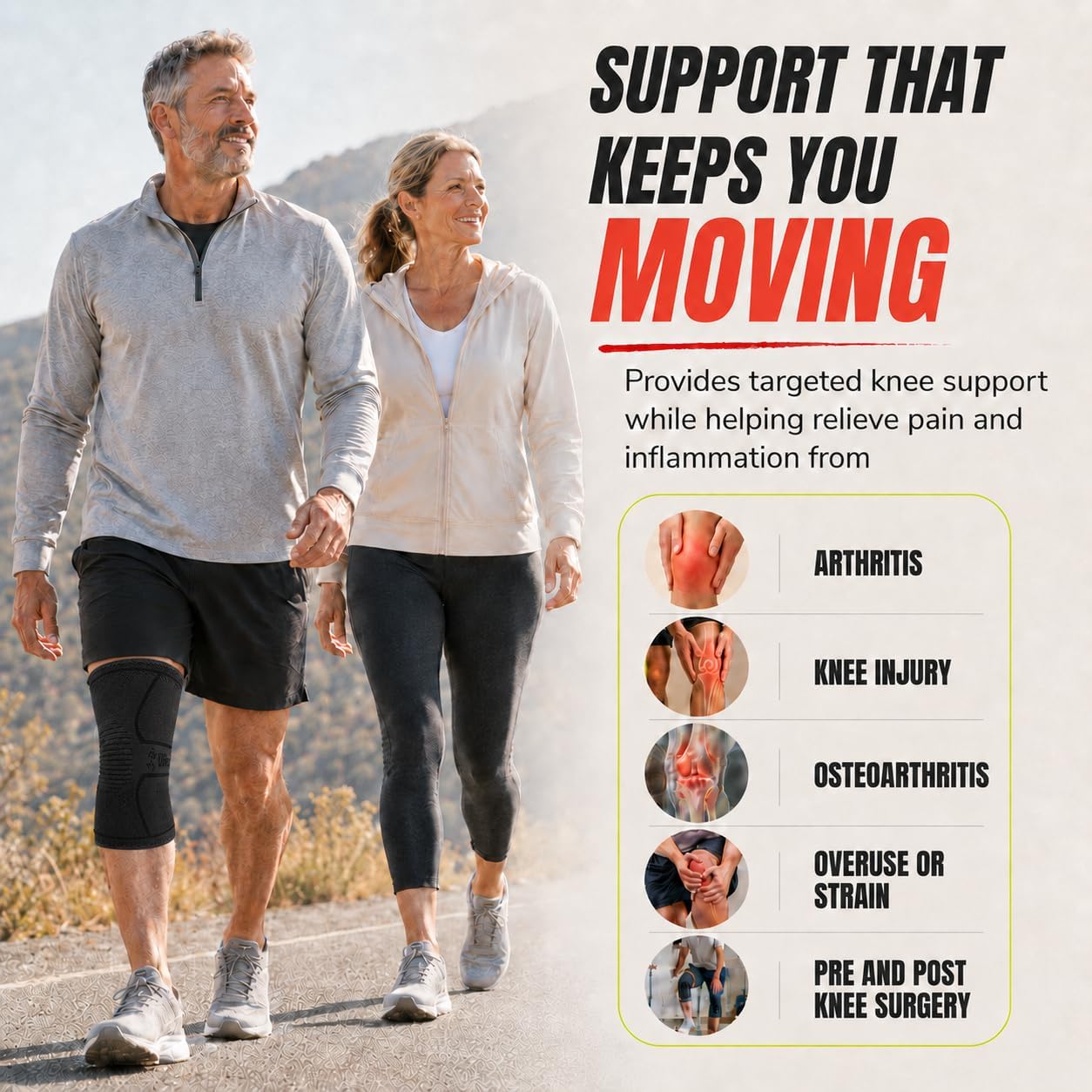 Knee Brace for Men and Women Knee Compression Sleeve Knee Support Wraps for Arthritis Joint Pain Relief, Workout, Swelling, Sports, Circulation, Running, & ACL Recovery - Image 3