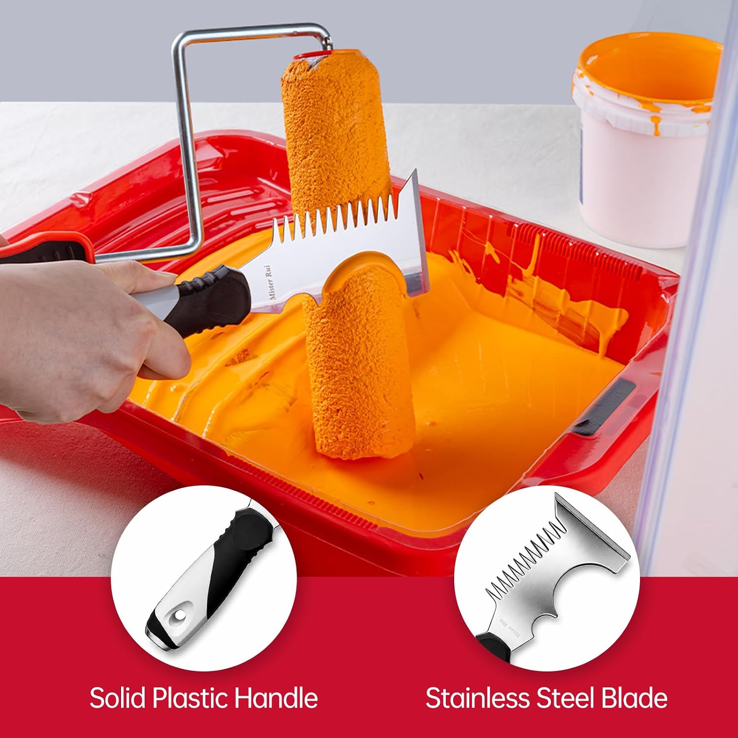 Mister Rui 22-Pc Paint Roller Kit with 4"&9" Rollers & Extension Pole | Complete Set with Tray, Liners, Roller Covers, Brushes, Tape and Drop Cloth. Ideal for Walls, Ceilings and Home Projects - Image 6