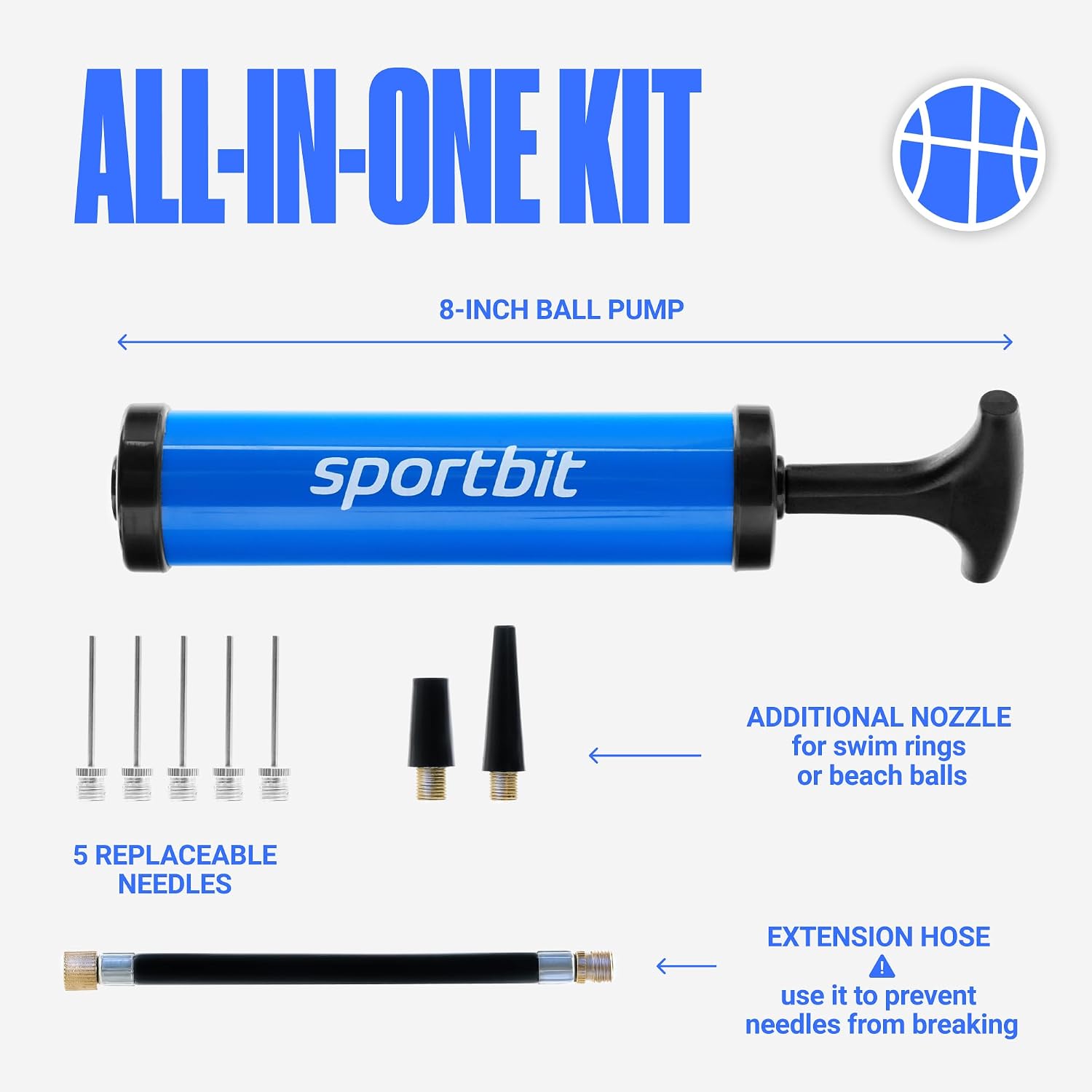 SPORTBIT Basketball Pump – Ball Pump for Sports Balls | Push & Pull Inflating System – Hand Pump for Basketball, Volleyball, Soccer & Football – Gifts, Court & Gym Ready - Image 2