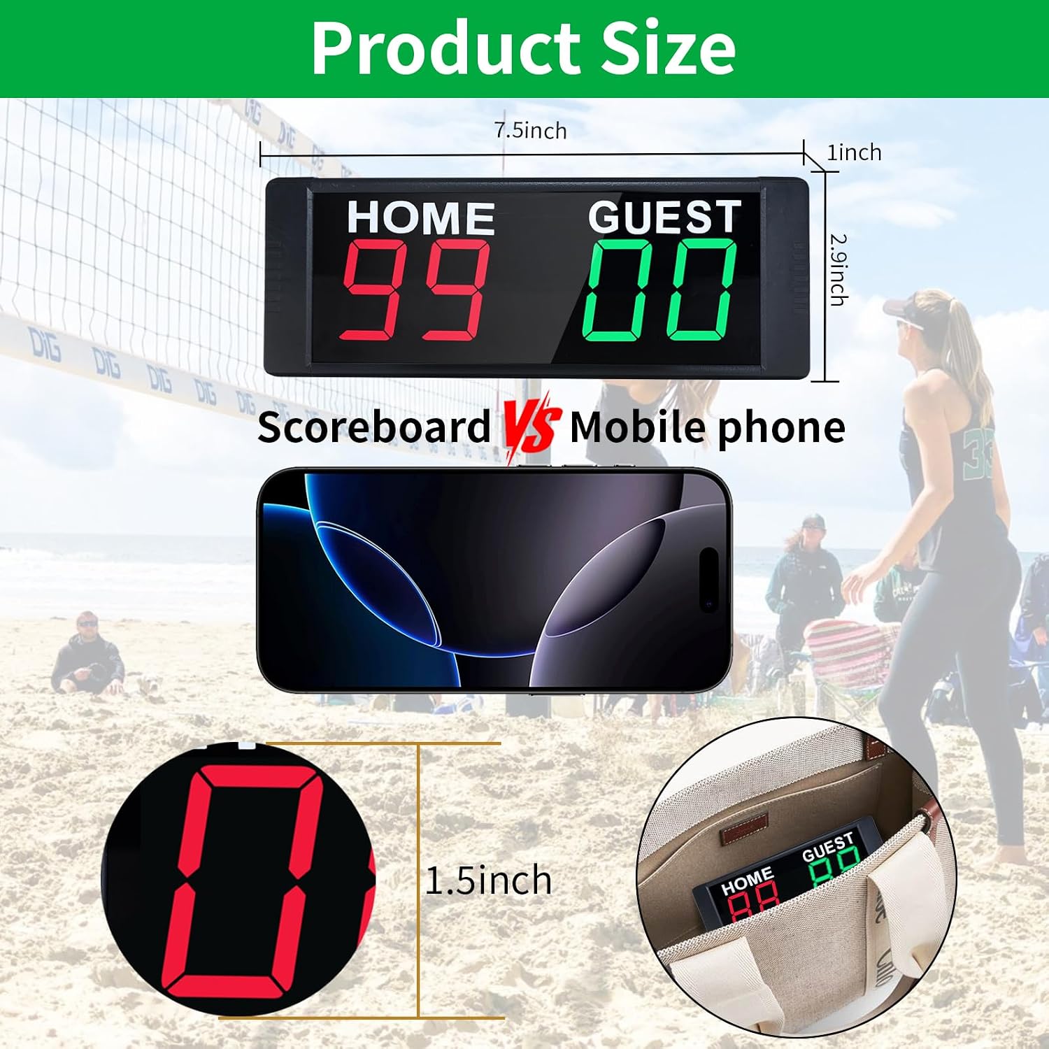 YZ LED Portable Digital Scoreboard, Tabletop Electronic Scoreboard with Remote, Score Keeper for Games Cornhole/Basketball/Ping Pong/Baseball/Tennis/Volleyball Indoor Outdoor - Image 2