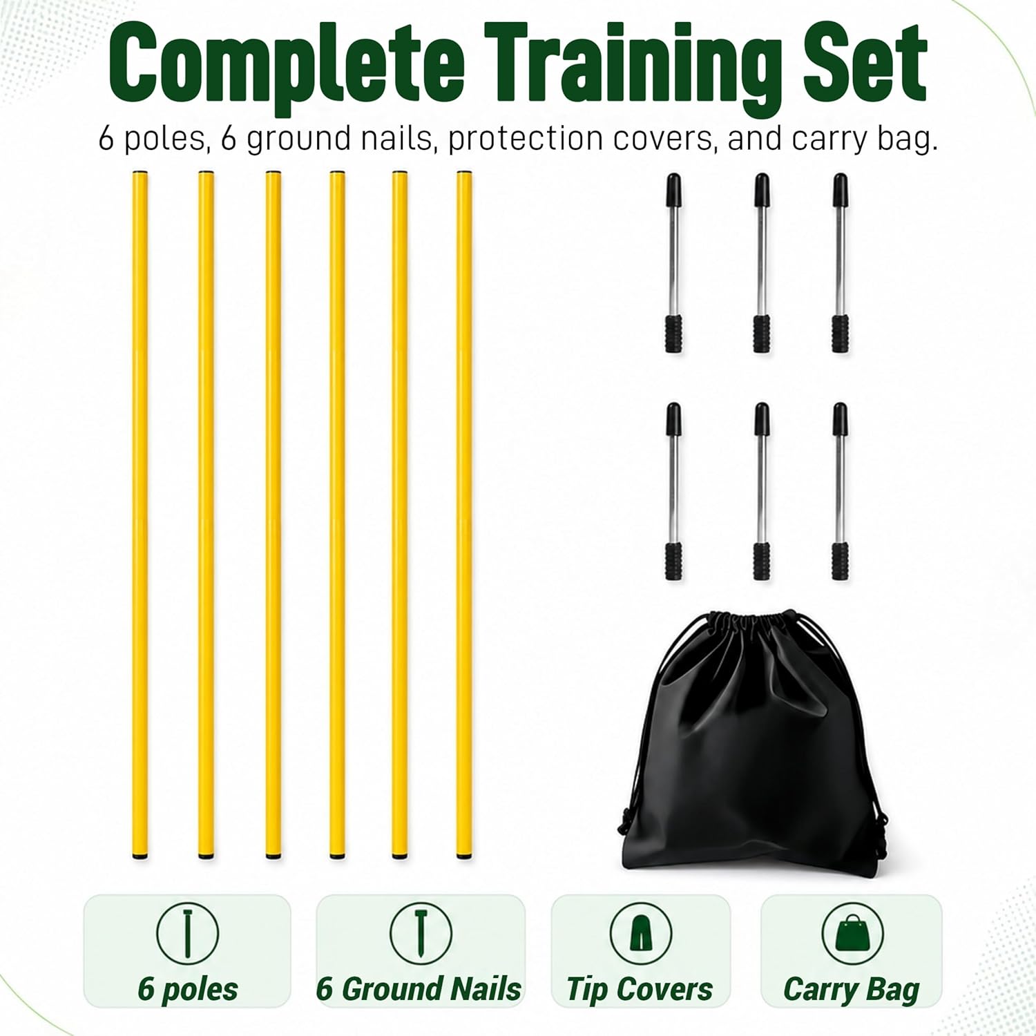 6 Pcs Soccer Agility Poles for Training, 5 FT Adjustable Speed and Agility Training Equipment for Football/Basketball/Horse/Dog Practice, Soccer Sticks with Steel Ground Nails Outdoors - Image 2