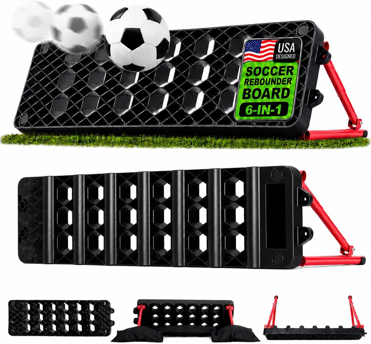 ZEALFEEL Soccer Rebounder Board, 6-in-1 Dual Surface, 3 Adjustable Angles | Portable Kick Back Wall for Passing, Control & Reflex Training, Designed for Solo Practice at Home or Outdoors