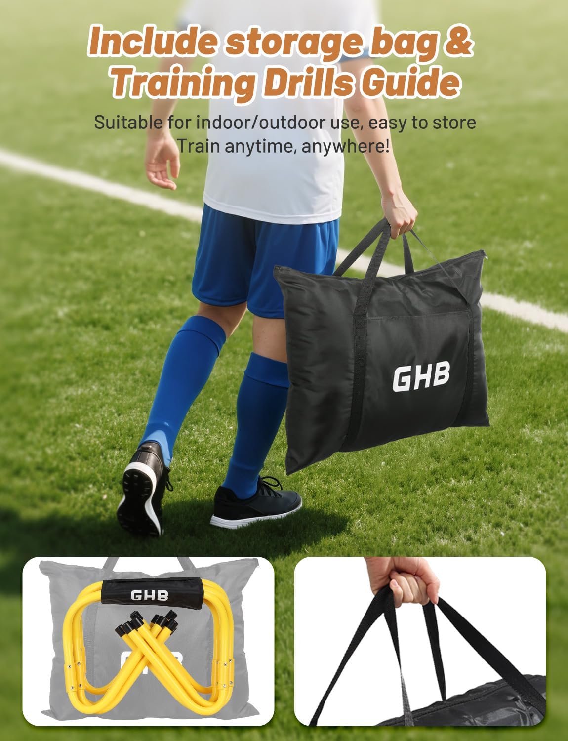 GHB Agility Hurdles Adjustable 8.3"&12.6" Speed Training Equipment Set | Foldable, Sturdy, Drill Guide &Carry Bag Included, For Amateur & Athletes, Soccer & Basketball - Image 3