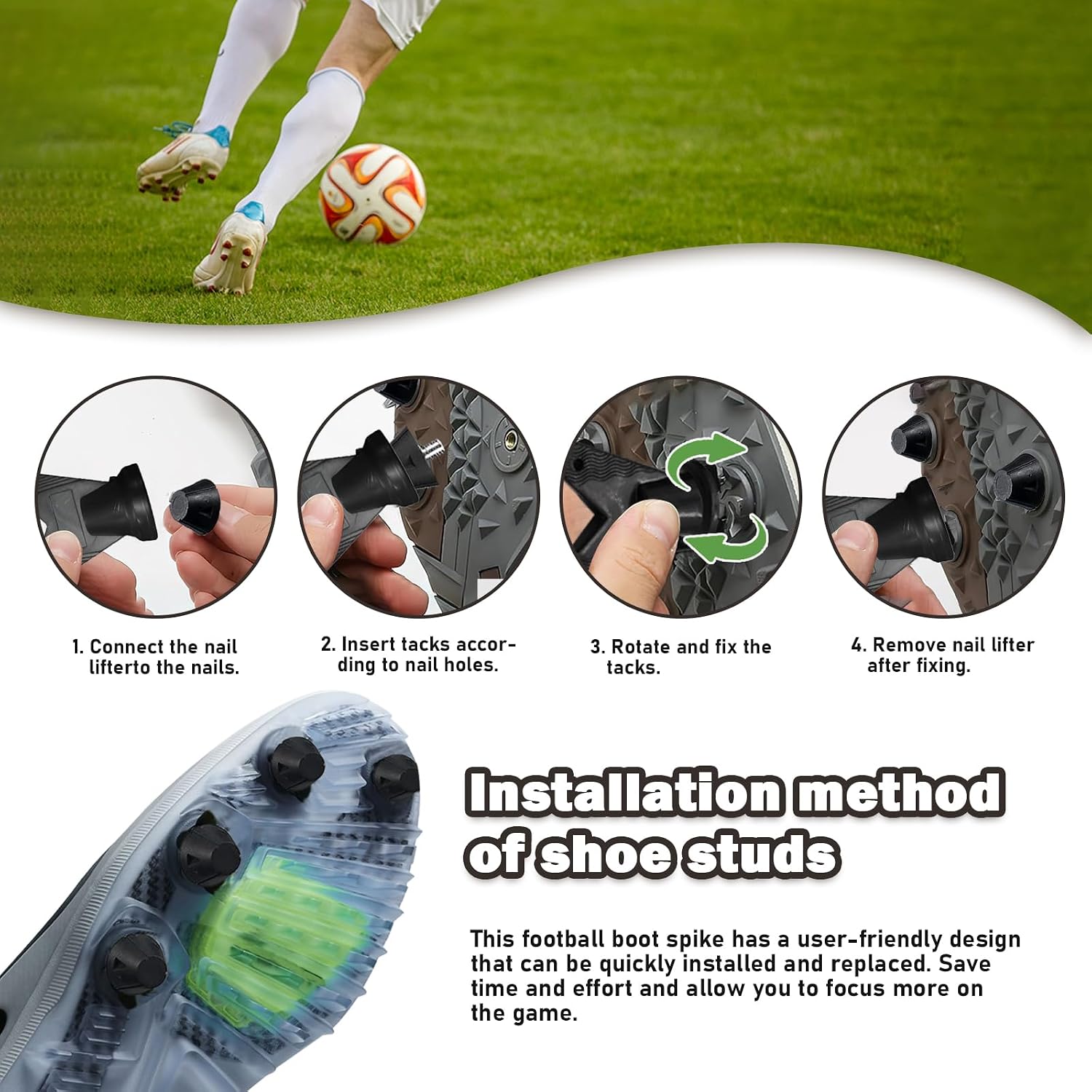 12 Pack 13mm + 16mm Football Boot Studs Replacement, Plastic Studs for Soccer Cleats with Nail Remover Rugby Soccer Screw-in Spikes, Suitable for Shoes with Spikes Requiring a Screw Diameter of 5mm - Image 4