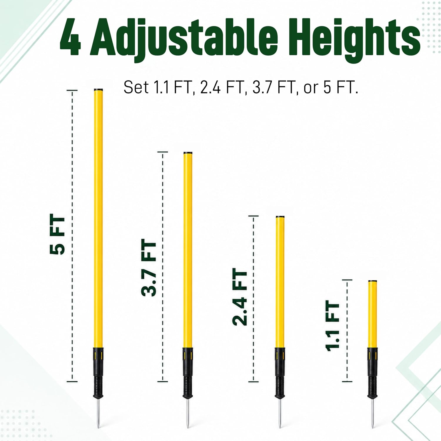 5 FT Adjustable Soccer Agility Poles with Steel Ground Spring Nails | Speed and Agility Training Equipment for Soccer, Football, Basketball, Dog and Horse Drills (6 Pack) (Yellow) - Image 3