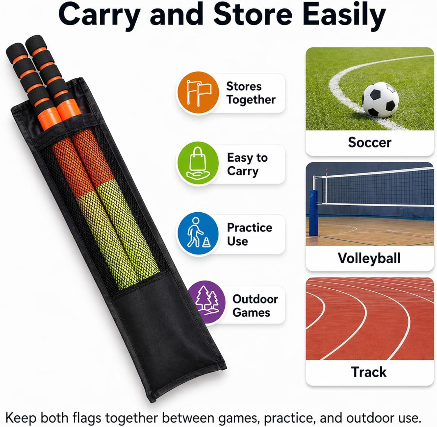 Soccer Referee Flags 2 Pack, 18 in Linesman Flags with Storage Bag | 2 soccer referee linesman flags with 18 in handles, orange yellow panels, ABS foam grips and storage bag - Image 7