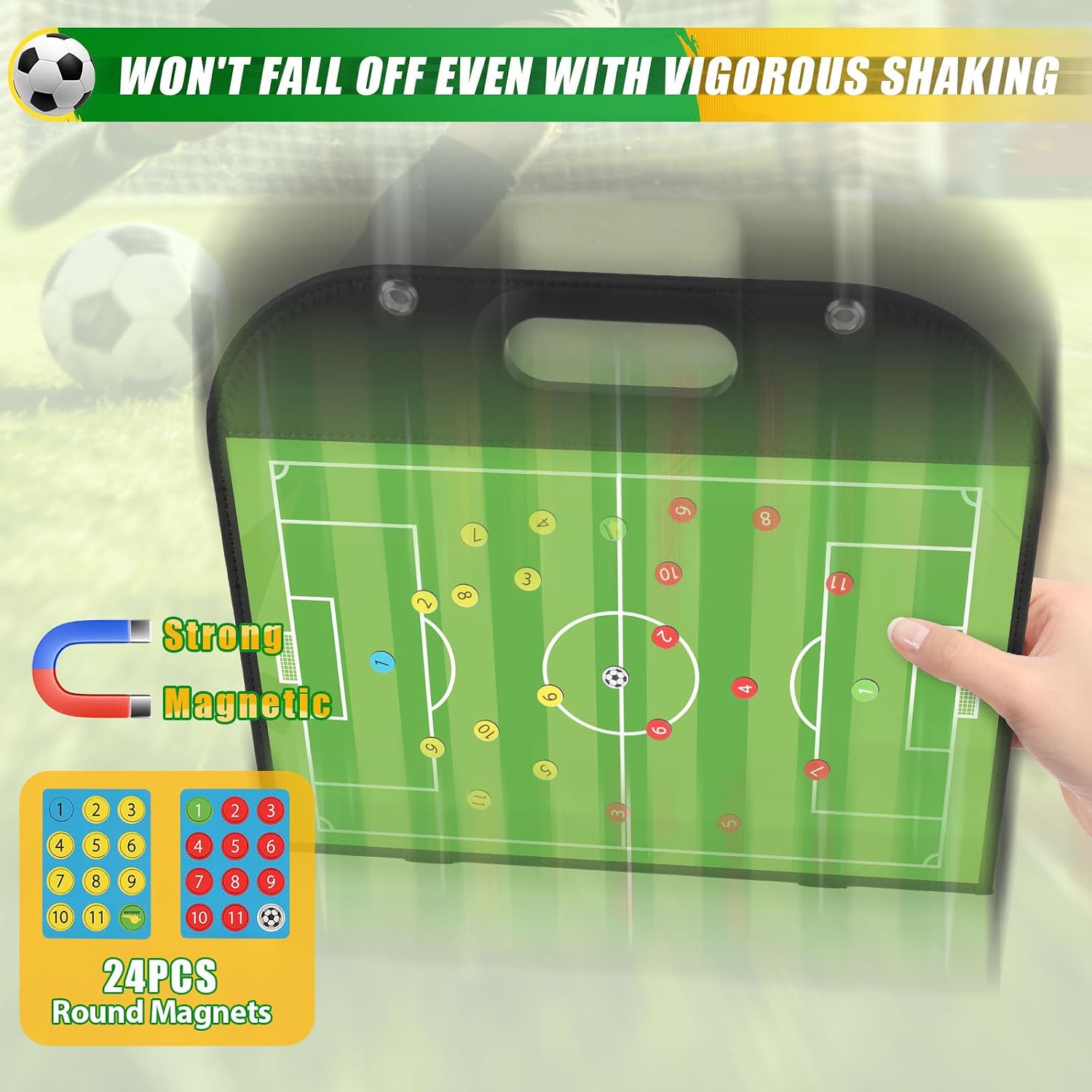 Magnetic Coaching Board – Foldable Dugout Display with Carry Handle, Leather-Covered Double-Sided Strategy & Lineup Planner for Baseball, Softball and Soccer - Image 6