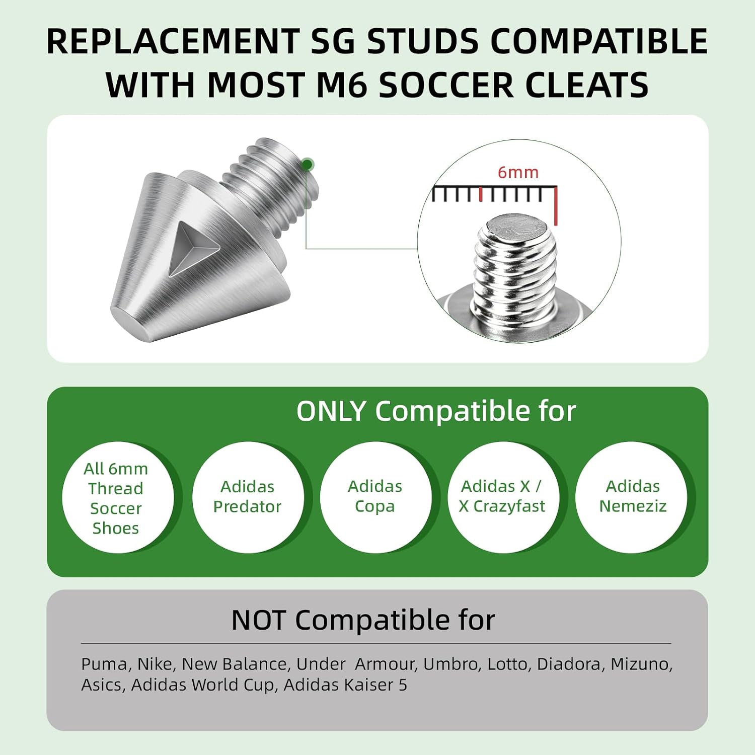 Soccer SG Studs, 12PCS Aluminum Screw-in Cleat Spikes for Soft Ground, with Wrench, Compatible with adidas & M6 Thread Football Boots - Image 4