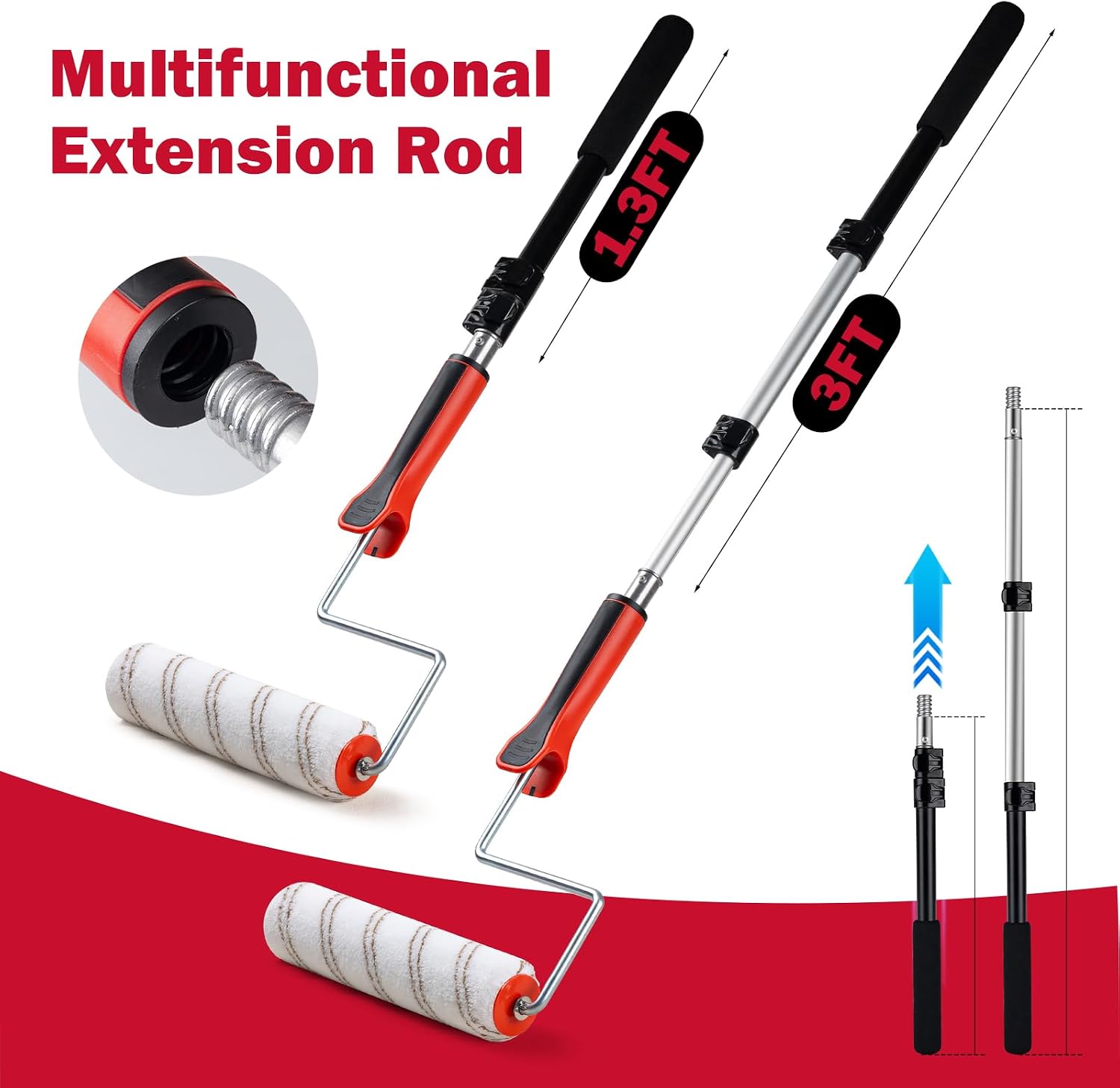 Mister Rui 22-Pc Paint Roller Kit with 4"&9" Rollers & Extension Pole | Complete Set with Tray, Liners, Roller Covers, Brushes, Tape and Drop Cloth. Ideal for Walls, Ceilings and Home Projects - Image 2