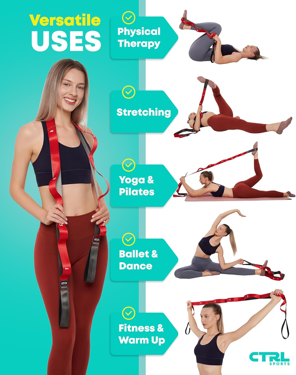 Stretching Strap with Loops, Non Elastic Stretch Band for Physical Therapy | Video Exercises Included - Yoga Strap for Stretching Equipment and Flexibility - Image 4
