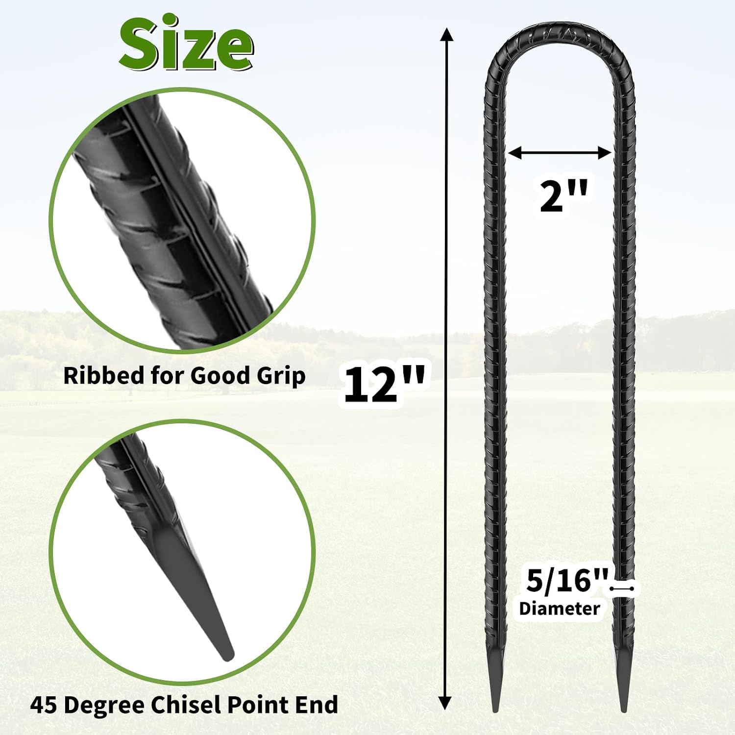 12 Inches Trampoline Wind Stakes, Heavy Duty U Stakes for Ground, 8-Pack Trampoline Tie Down Anchor Kit for Swing Set and Soccer Goal Galvanized Steel Anchors Black - Image 2