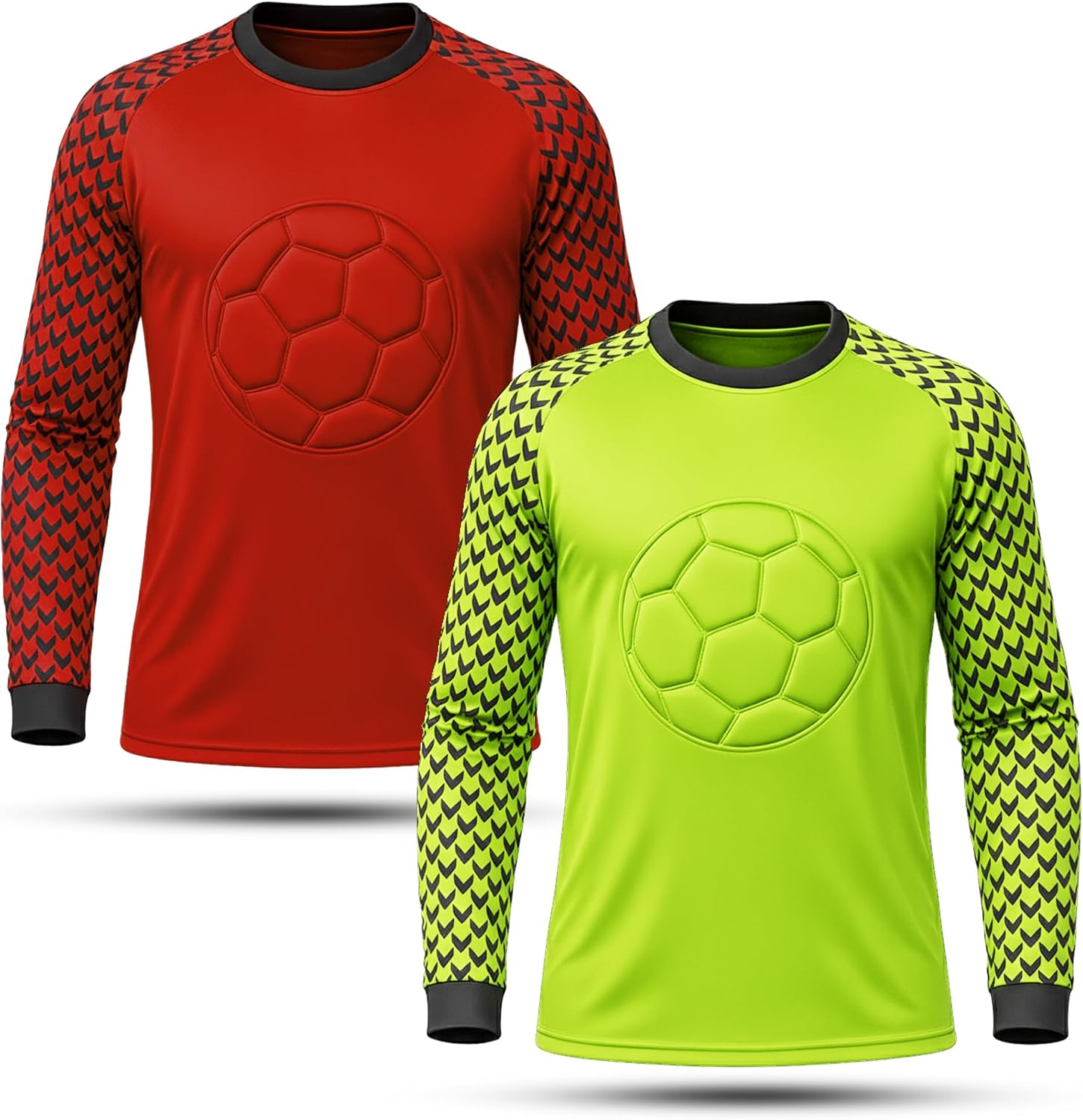 INTENZ Pack of 2 Soccer Goalie Shirt, Padded Goalkeeper Jersey, Polyester, Long Sleeve, Regular Fit, Youth and Adult Sizes