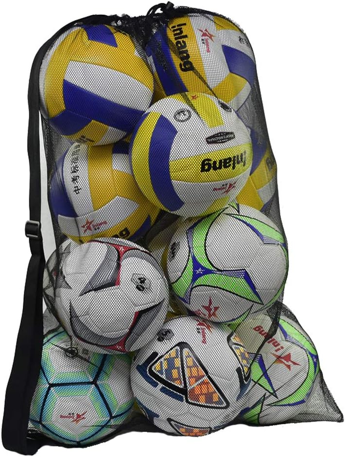Heavy Duty Mesh Ball Bag, Drawstring Sport Equipment Storage Bag | for Basketball, Soccer, Sports Beach and Swimming Gears with Adjustable Shoulder Strap Outdoor Organizer